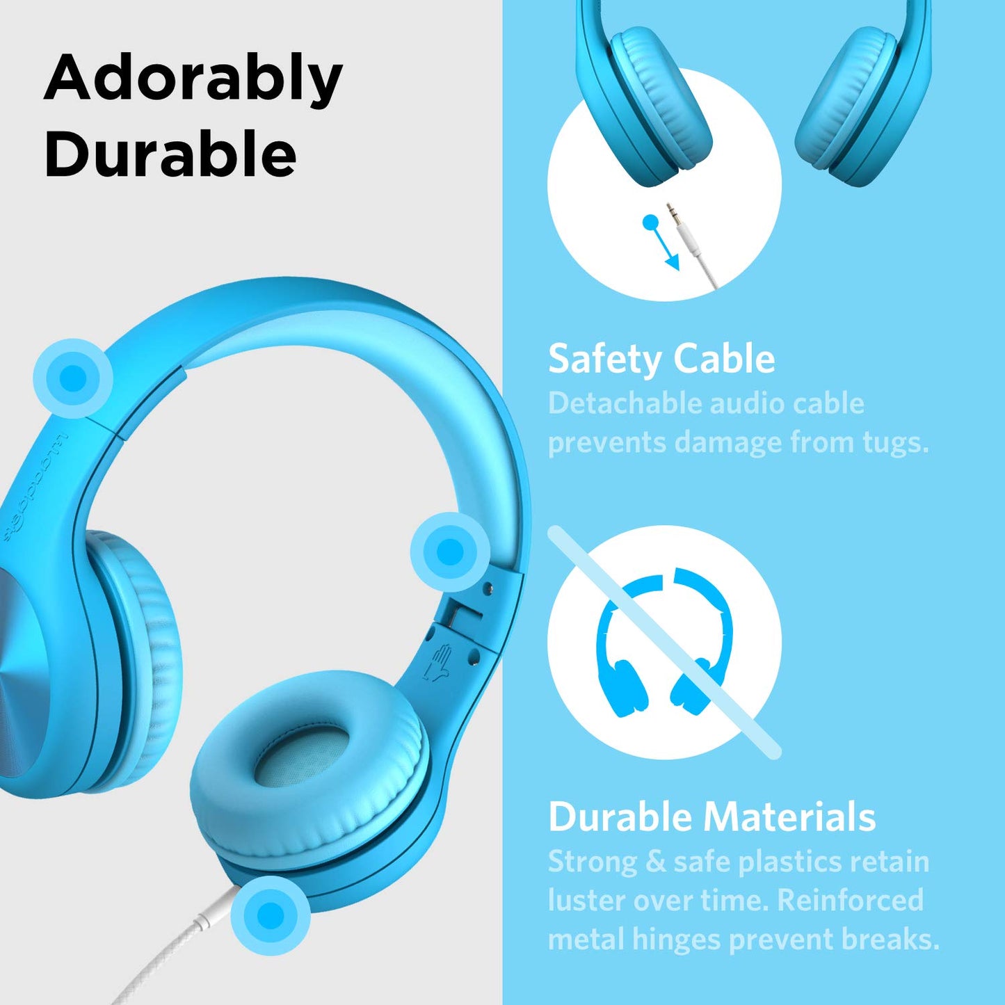 LilGadgets Connect+ Pro Wired Kids Headphones for School with Microphone, Volume Limiting Over-Ear Headset with Cord, SharePort Technology & SoftTouch Padding, Blue