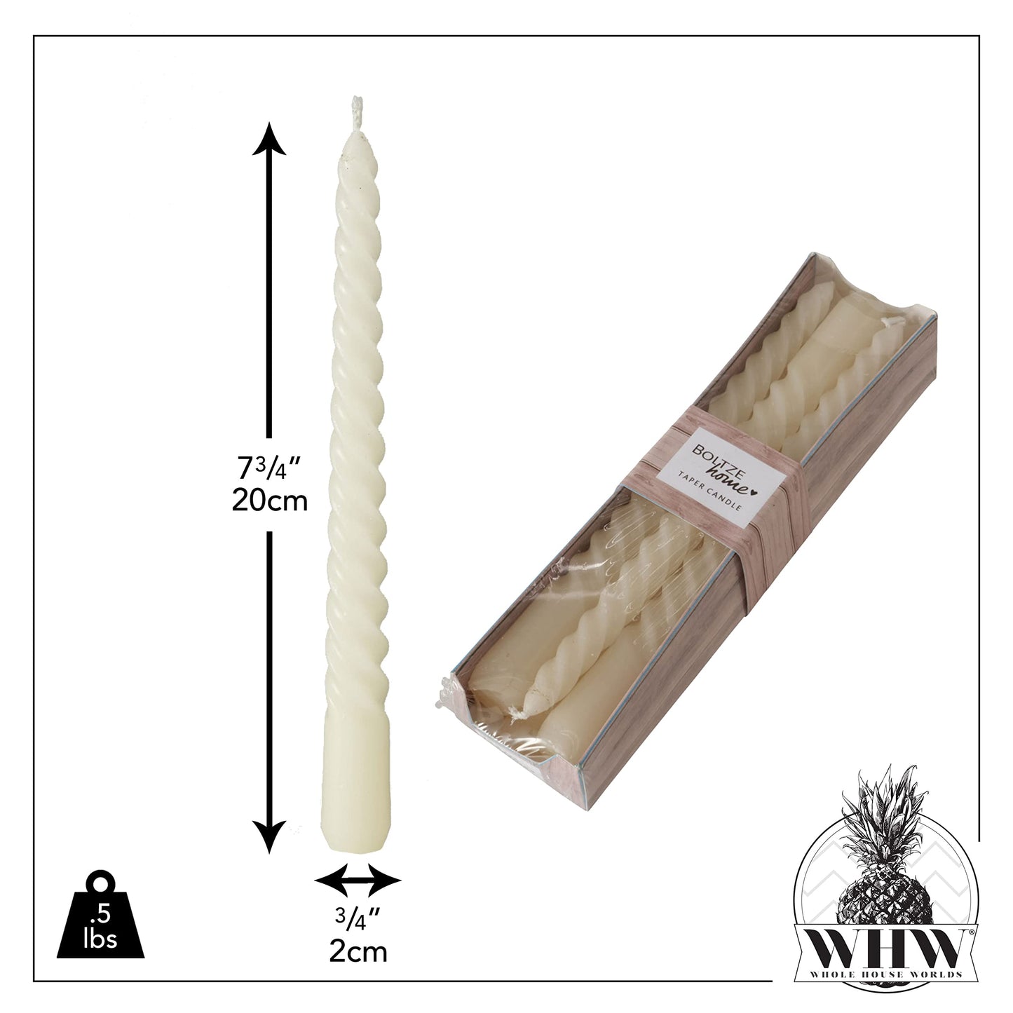 12 Piece Pale Green Twist Taper Candles, 2 Boxed Sets of 6, 4 Hours Burn Time, Paraffin Wax, 7.75 Inches BST220