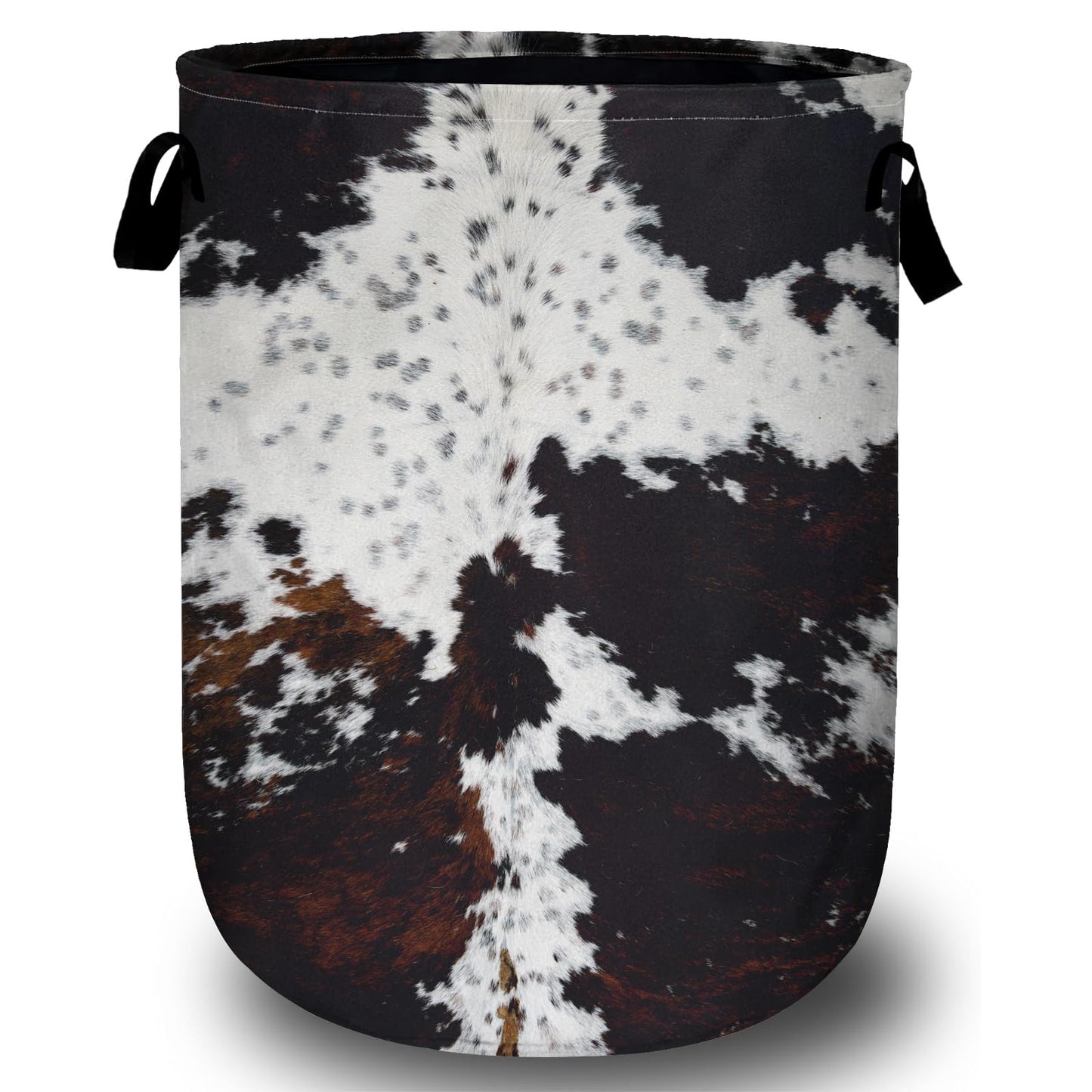 Nature Cow Print Laundry Basket with Sturdy Handles, Cow Skin Collapsible Oxford Cloth Laundry Hamper Organizer Basket for Bathroom Bedroom 15.7x20 Inch BST220