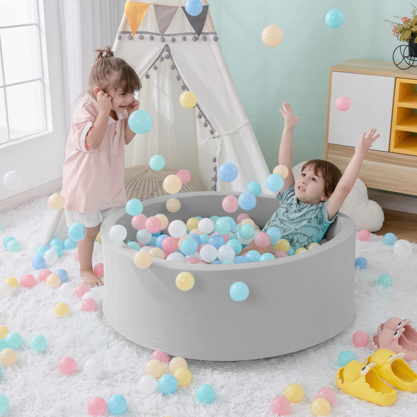 SHJADE Foam Ball Pit, 35.4"x 11.8" Ball Pits for Toddlers-Pink | Soft Memory Sponge Round Playpen Ball Pool for Kids, Ideal Gift for Babies, Indoor and Outdoor Game, Balls not Included DD1210