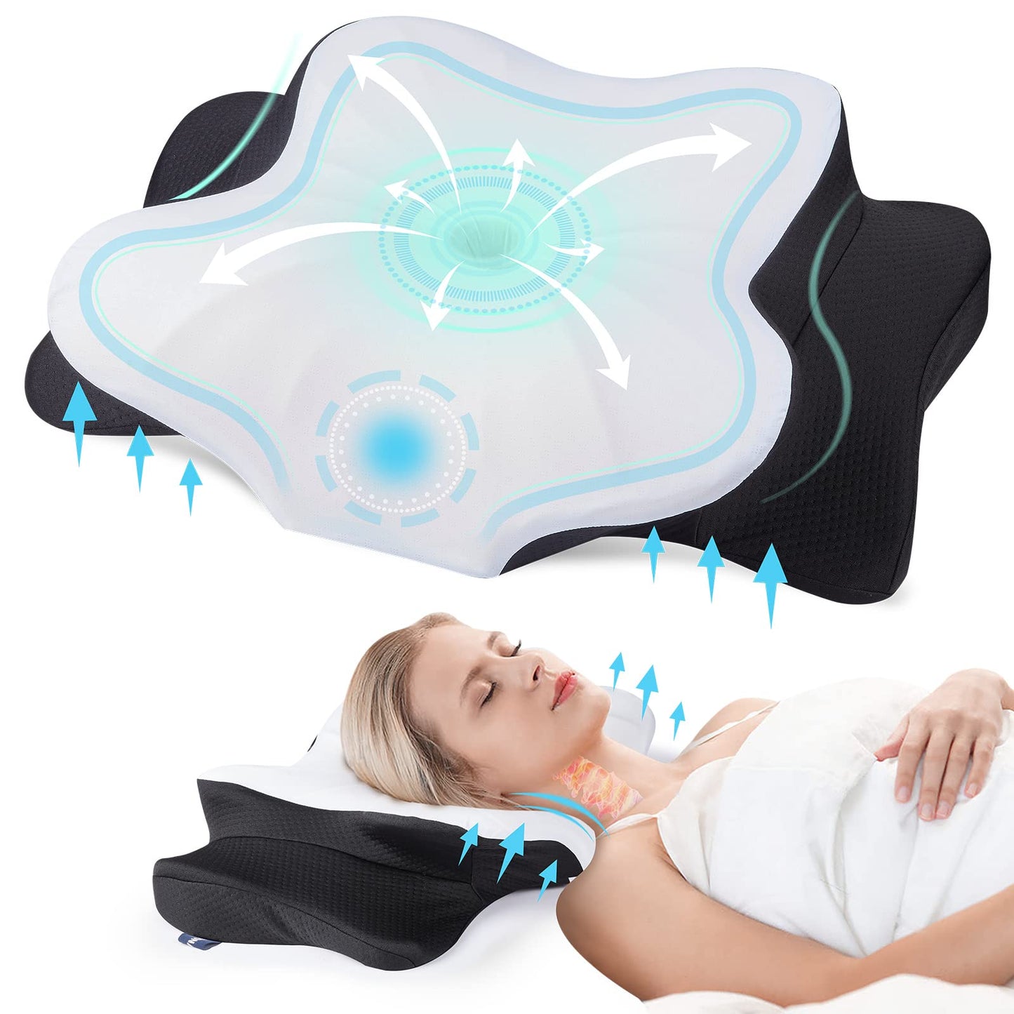 DONAMA Cervical Pillow for Neck and Shoulder,Contour Memory Foam Pillow,Ergonomic Neck Support Pillow for Side Back Stomach Sleepers with Pillowcase-Standard Size BST220