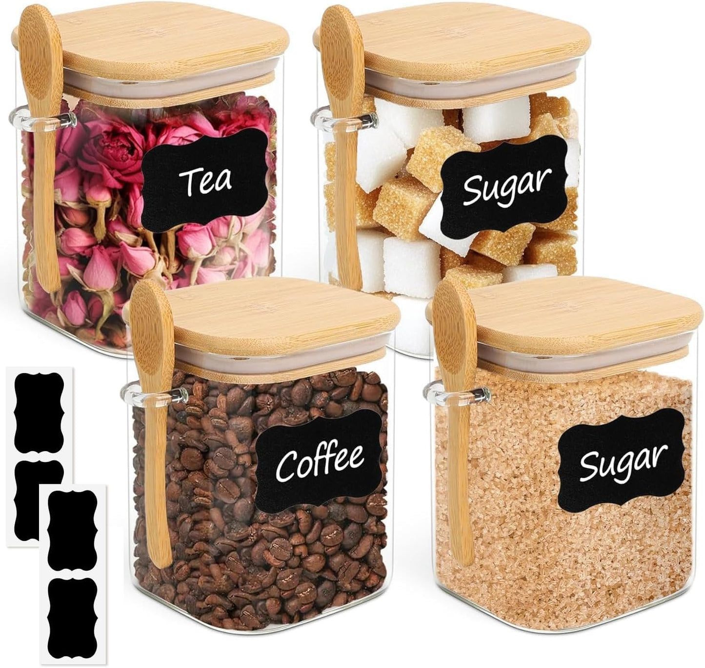 ComSaf 0.6 Qt Glass Food Storage Jars Set of 6, Clear Storage Containers with Airtight Lids, Pantry Organization Jar, Spice Jar, Blooming Tea, Coffee and Sugar Container, Canister Set for Kitchen BST220
