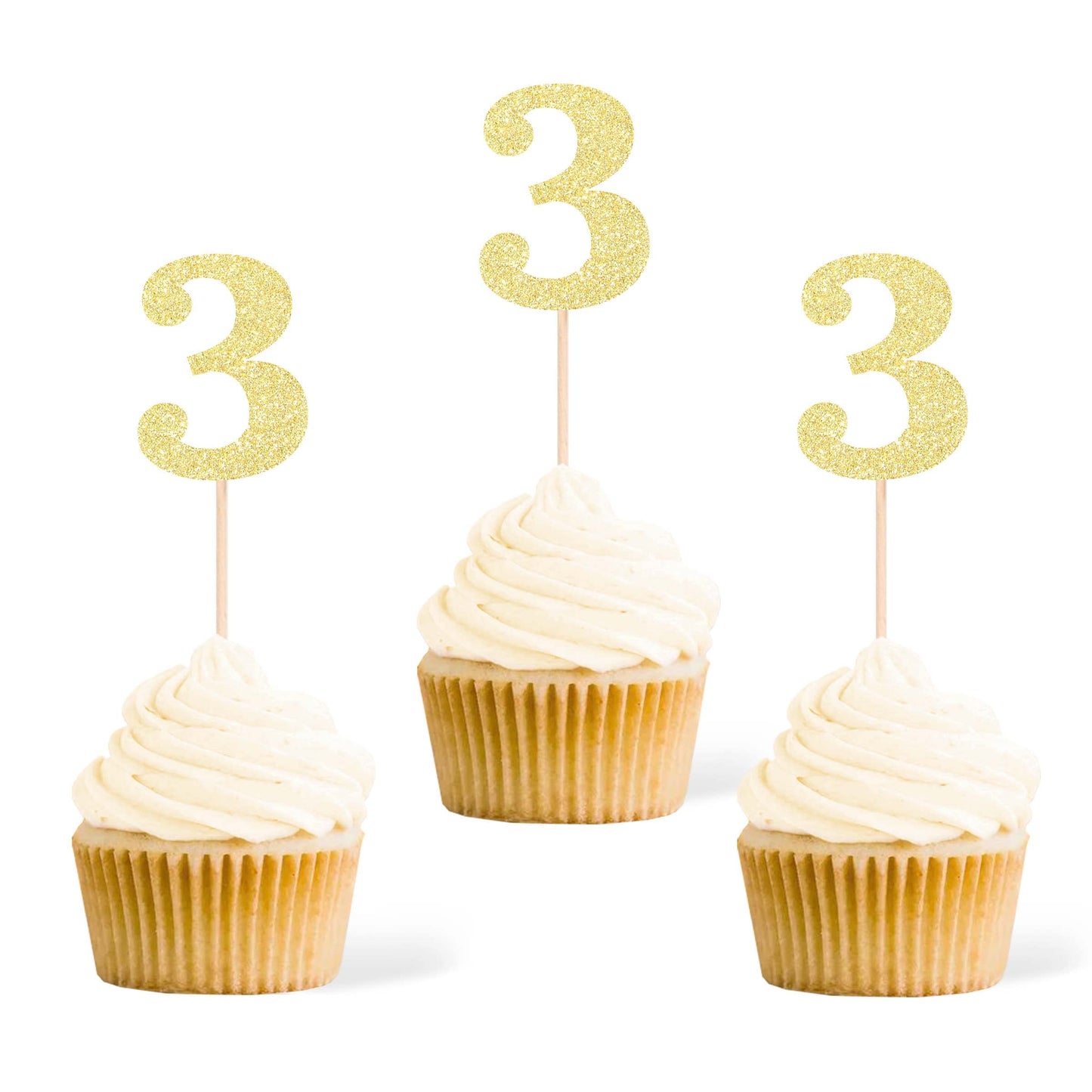 Gexolenu 24 PCS Rose Gold Double-sided 3rd Birthday Cupcake Toppers, Glitter Age THREE Cake Picks Decor, Third Happy Birthday Party Decorations Baby Shower Anniversary Party Supplies BST220