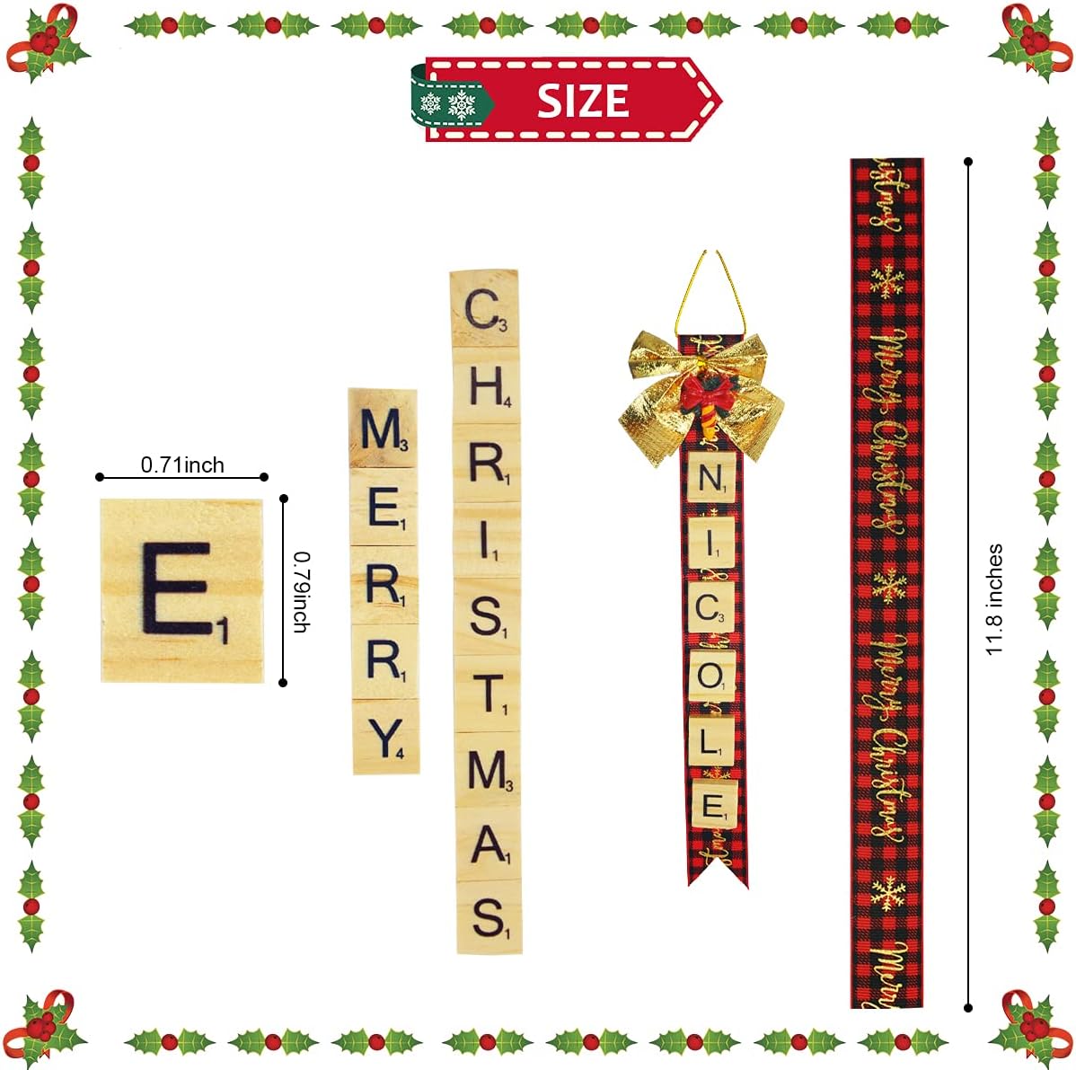 UNIIDECO Christmas Crafts Ornament Kits for Adults Kids, Xmas Tree Ribbon Name Ornaments DIY Making, Holiday Family Tree Decoration Sets, Letters Tiles Home Decor Ideas for Navidad Stocking BST326H