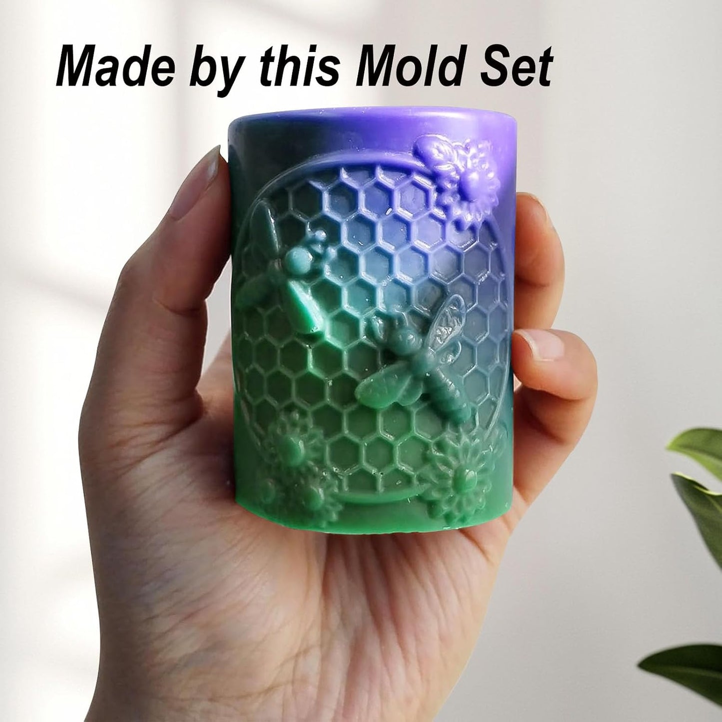 Honeycomb Bee Candle Silicone Molds 2PCS with Flowers Design, White Resin Cylindrical Mould Set, Soap Wax Beeswax Epoxy Casting Clay Mold-Kit, 2 Pack BST220