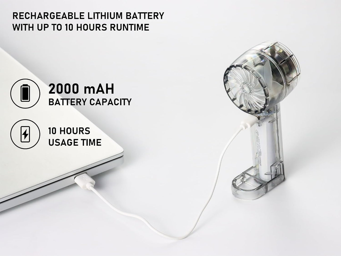 Portable Fan with Ice Cooling -Mini Handheld USB Rechargeable 3-Speed Fan Transparent Lightweight Personal Fan for Travel Desk Home and Office for Women and Men BST202