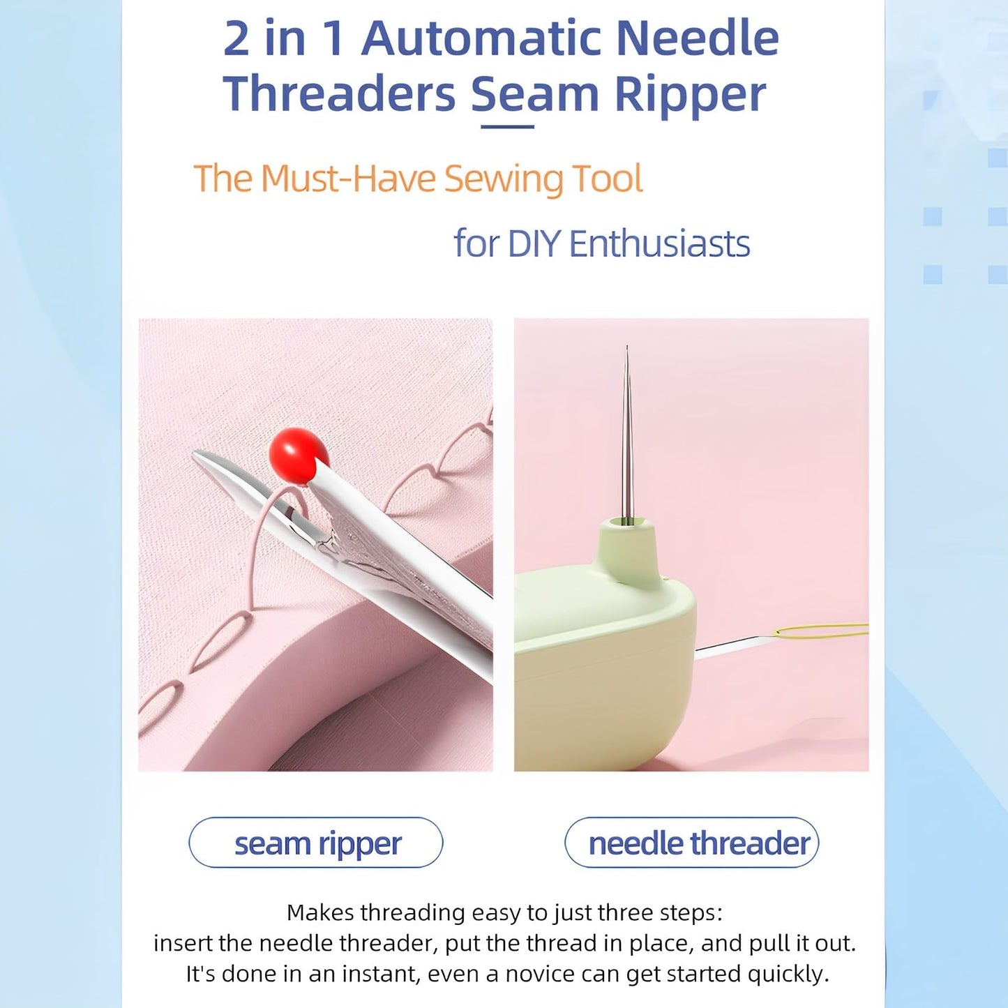 Upgraded 2 in 1 Needle Threaders Seam Ripper,Sewing Supplies,Multifunctional Sewing Tool, Quick Sewing Machine Loop Automatic Needle Threaders (2Pcs-Yellow) BST202