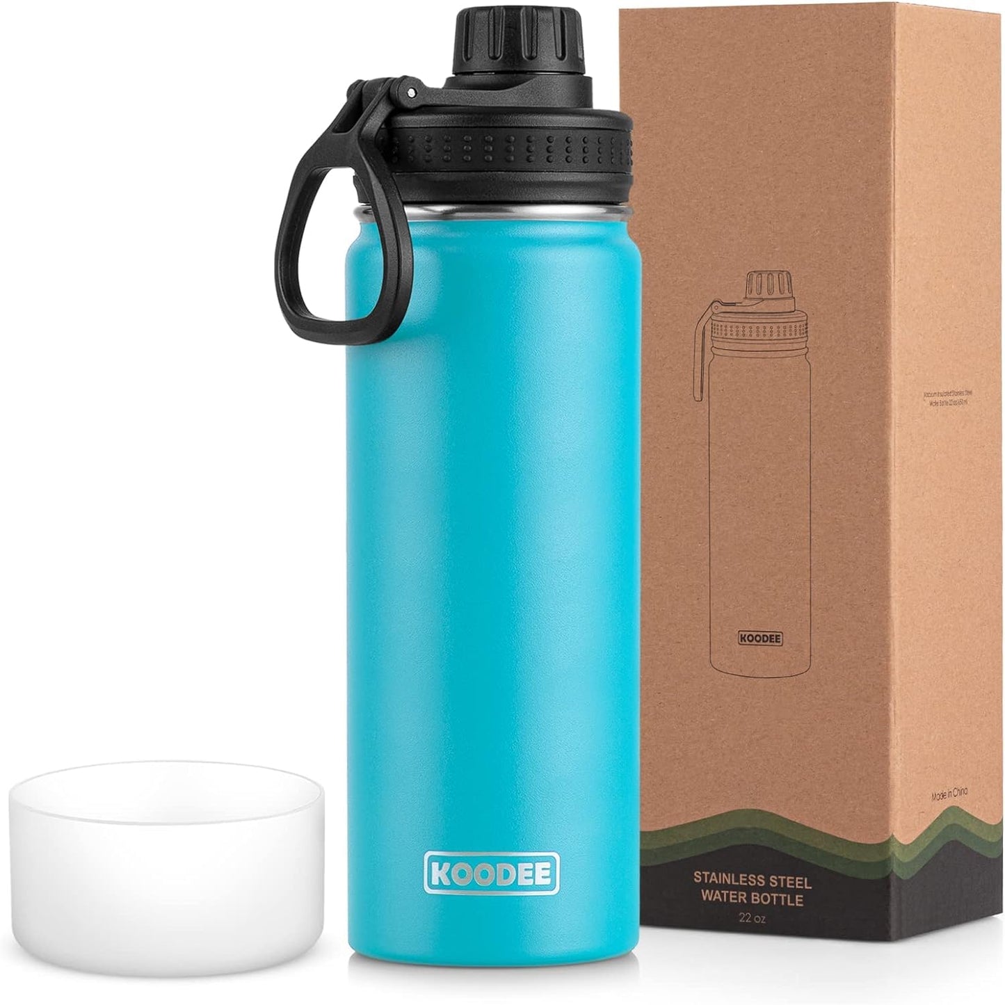 koodee Water Bottle-12 oz Stainless Steel Double Wall Vacuum Insulated Water Bottle for School-Wide Mouth Flask with Straw Lid (Teal) BST220