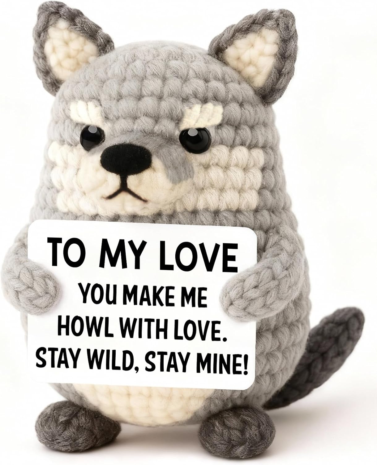 Gifts for Him Boyfriend Husband, Birthday for Men Wife Women Her, Handmade Crochet Gray Wolf Plush, Romantic Birthday Keepsake for Men Couples Wedding Anniversary WN420