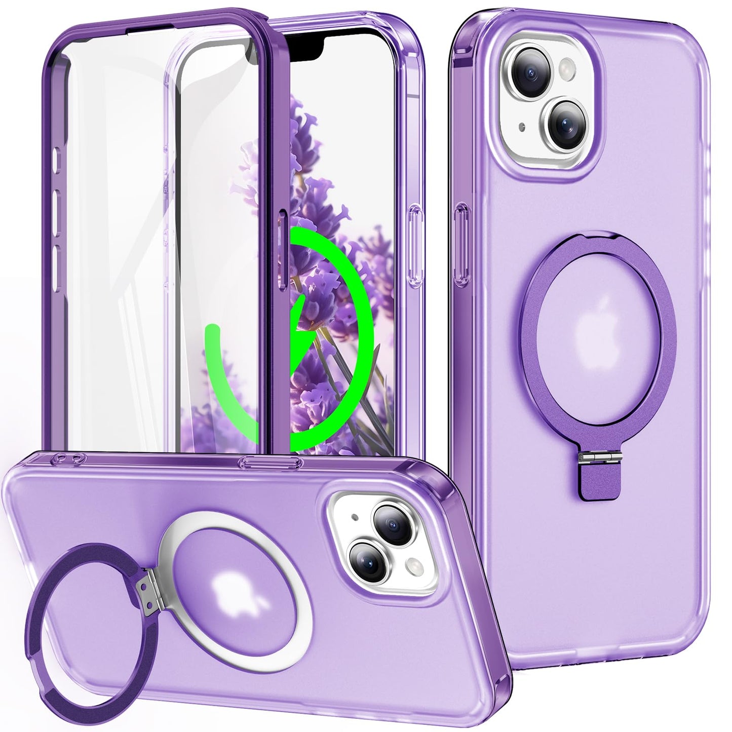 for iPhone 13 Pro Full Body Shockproof Case with Magnetic Invisible Stand [Compatible with MagSafe] Built-in Screen Protector Military Drop ProtectionTranslucent Phone Cover -Hot Pink WN420