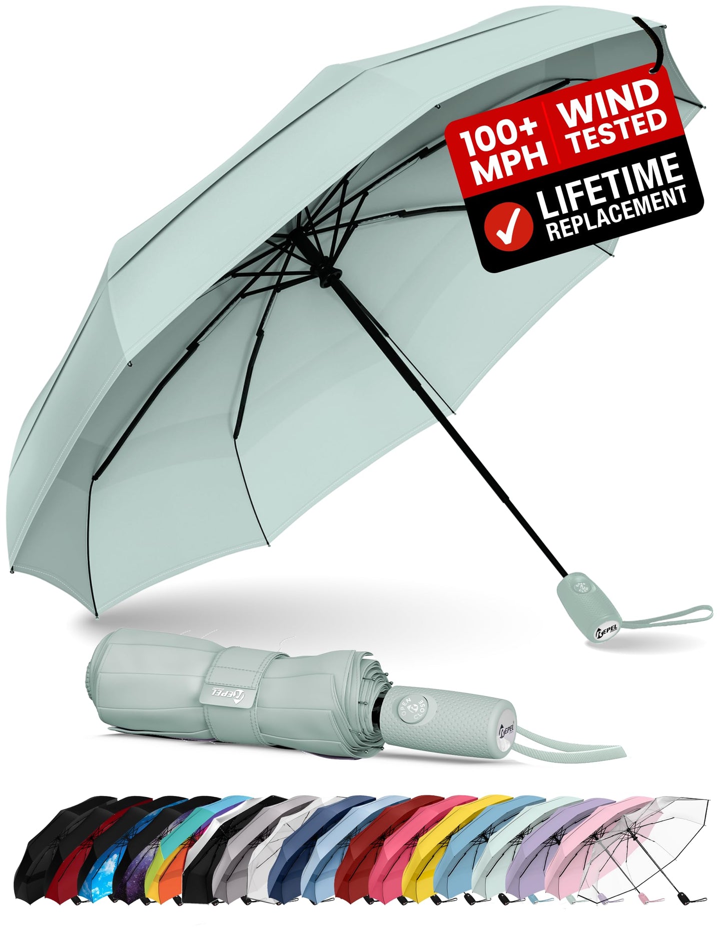 Repel Windproof Travel Umbrella - Compact & Withstands Winds up to 100MPH , Strongest Premium Auto Folding Umbrella for Rain and Sun - Durable, Light & Portable for Women & Men , Fits Backpack & Cars