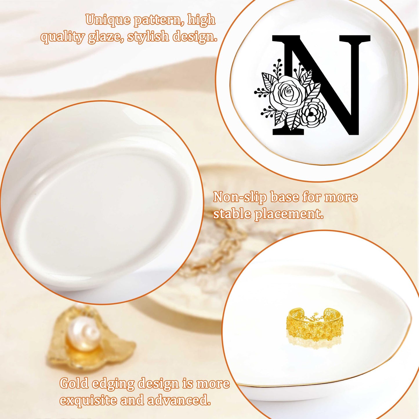 JoycuFF Initial B Ceramic Jewelry Tray, Bridesmaid Bride Gifts, Mothers Day Christmas Anniversary Engagement Birthday Gifts for Women Couples, Trinket Dish for Rings Earrings Necklaces Bracelets Keys BST202