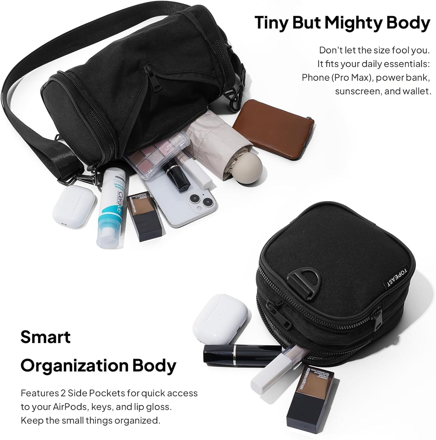 TOPEAST Sling Bag for Women, Anti-Theft Crossbody Bag with RFID Blocking & Small Water Bottle Holder for Travel BST202