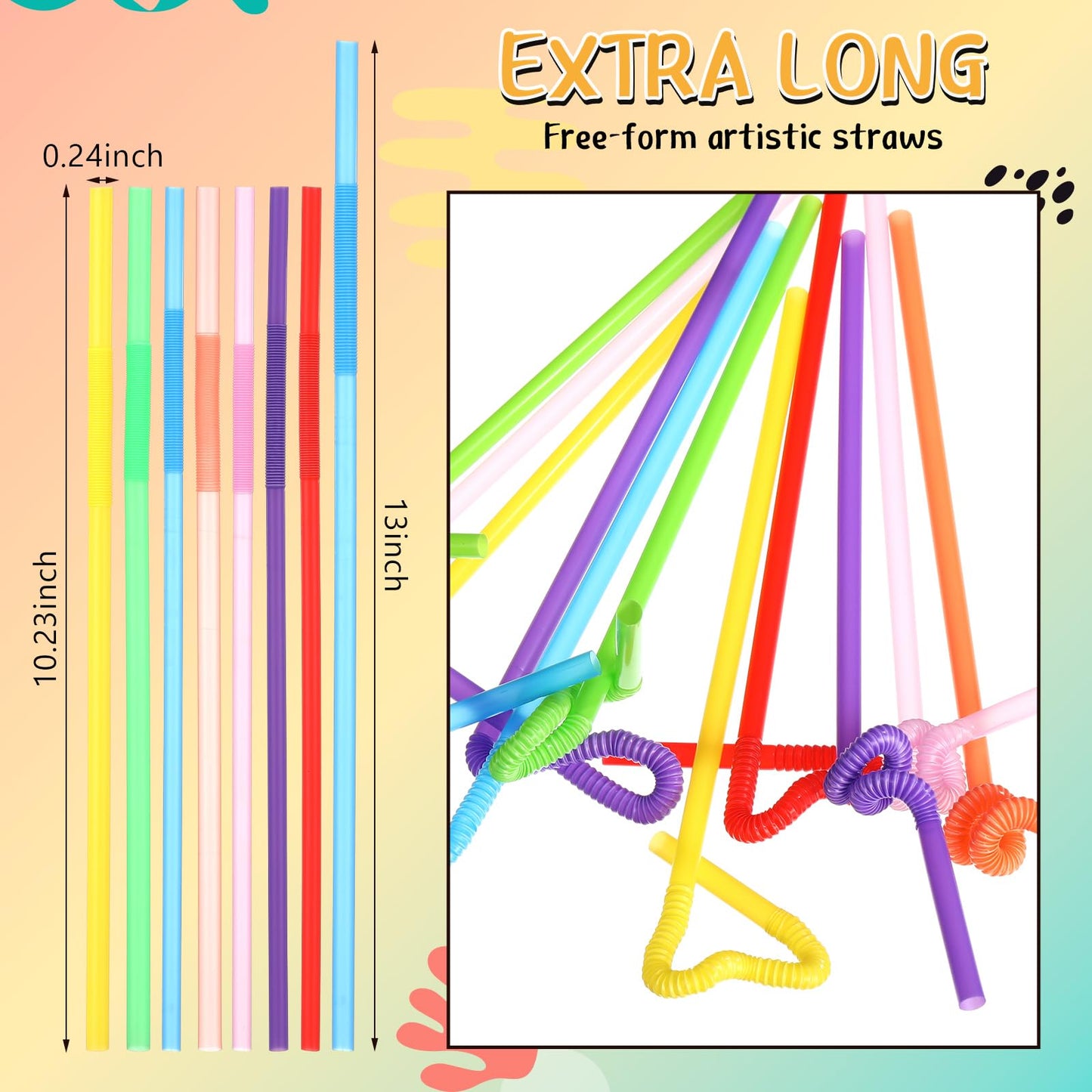 Qinyoung 200 Pcs Flexible Plastic Straws, Disposable Bendy Drinking Straws, 13" Extra Long Fancy Drinking Supplies for Summer Party Party Decoration Juice Restaurants Cafe Bars Birthday(Clear) WN420
