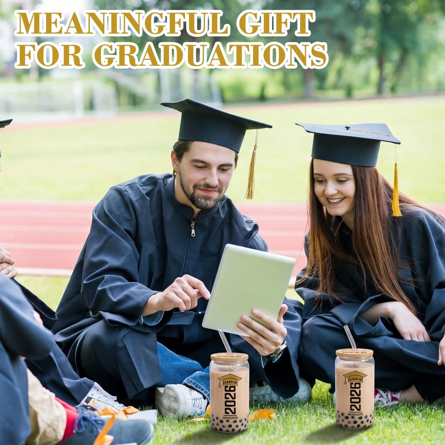 6 Pcs Red and Blue Class of 2026 Graduation Gifts Graduation Glass Cup with Lids Straw 16oz Congrats Grad Coffee Mugs for Her Him Men Women Middle & High School College Tumbler Party Favor BST326H