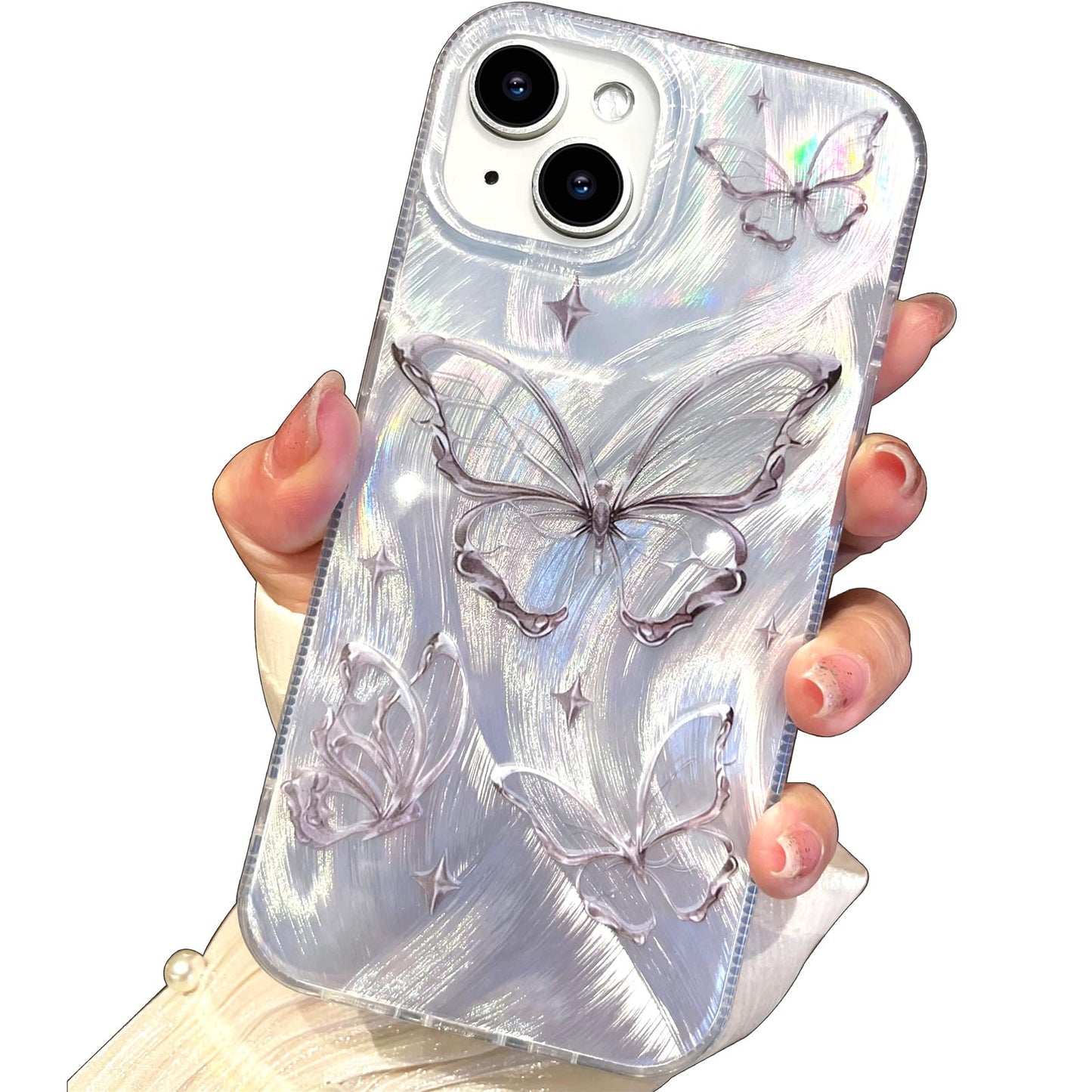 I-MGAE-IN-AR Compact Case for iPhone 16 Holographic Cloud Design,Cute Trendy Soft Slim TPU Shockproof Protective Phone Cases Cover for Women Girls Aesthetic Glitter WN420