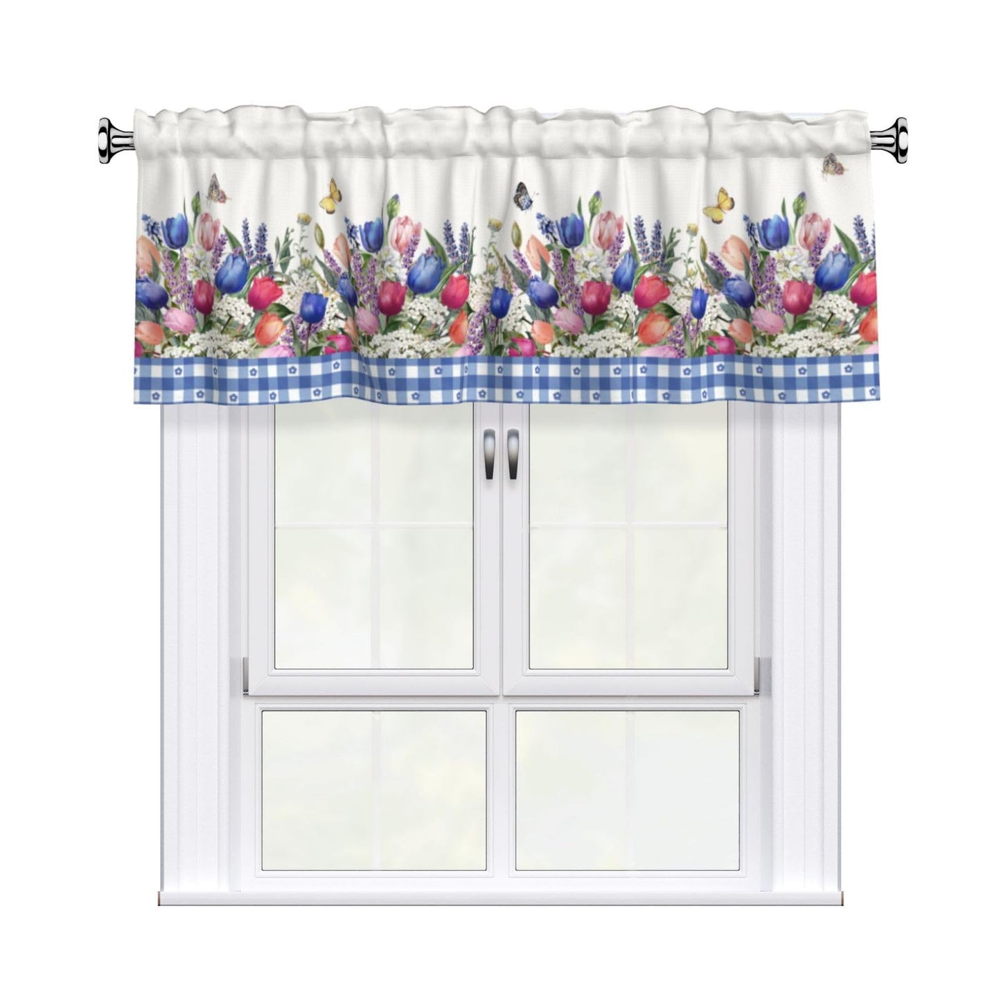 Easter Valances for Windows - Pink Spring Cafe Curtains Floral Bunny Short Curtains for Living Room Bathroom Bedroom Basement BST202