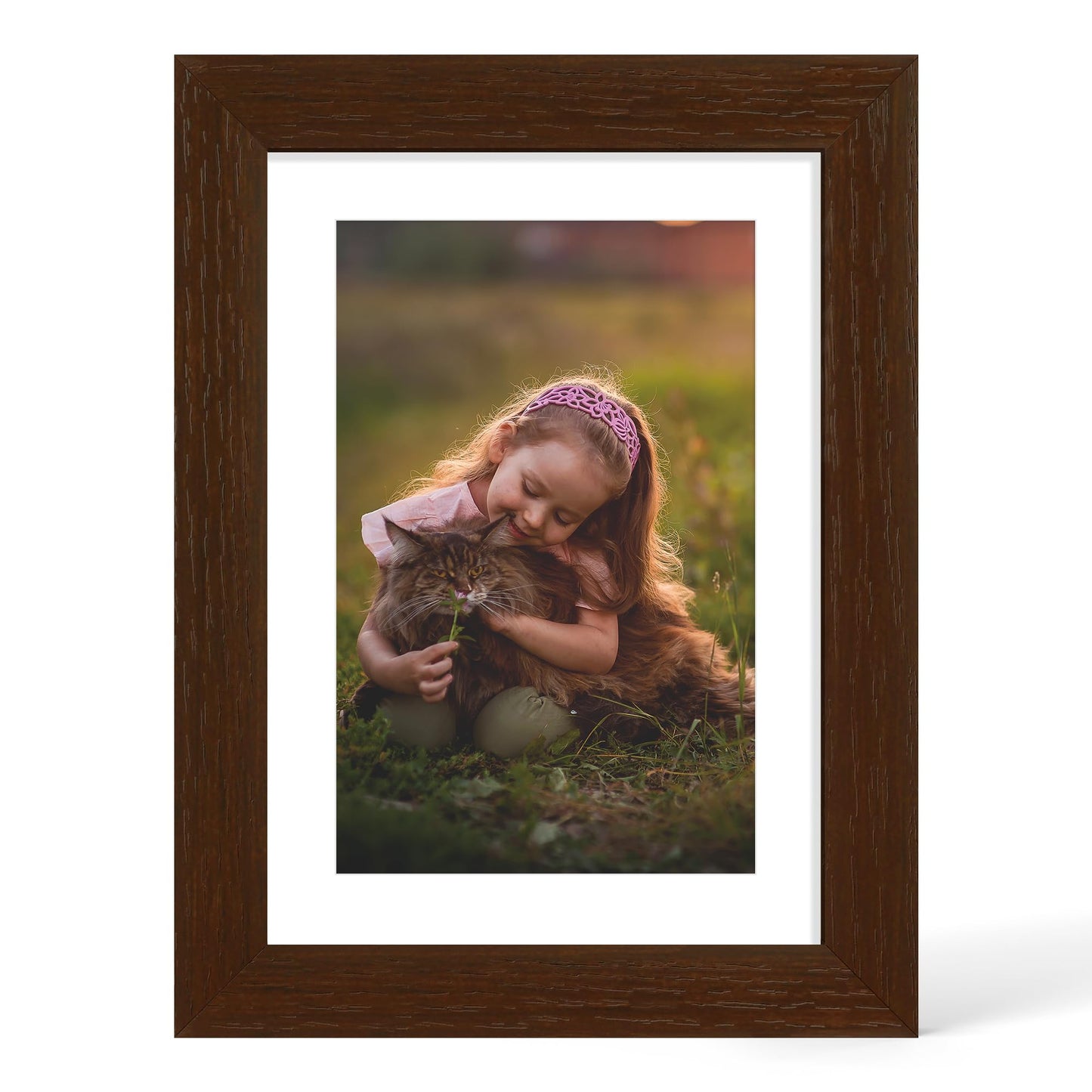 YESKAY 12x16 Picture Frame - 12 x 16 Photo Frame Made of Solid Oak Wood and Real Glass,Display Picture 4 Opening 5x7 with Mat or 12x16 Without Mat for Wall Mounting(Color Walnut) BST326H
