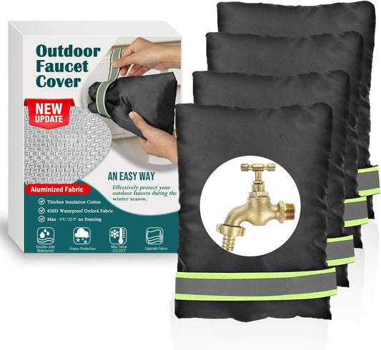 Outdoor Faucet Covers for Winter Freeze Protection, 4 Pack 7" W x 9" H Thicken Faucet Covers for Winter Insulated, Spigot Covers Hose Bib Cover for Winter with Aluminized Thermal Insulation Fabric WN420