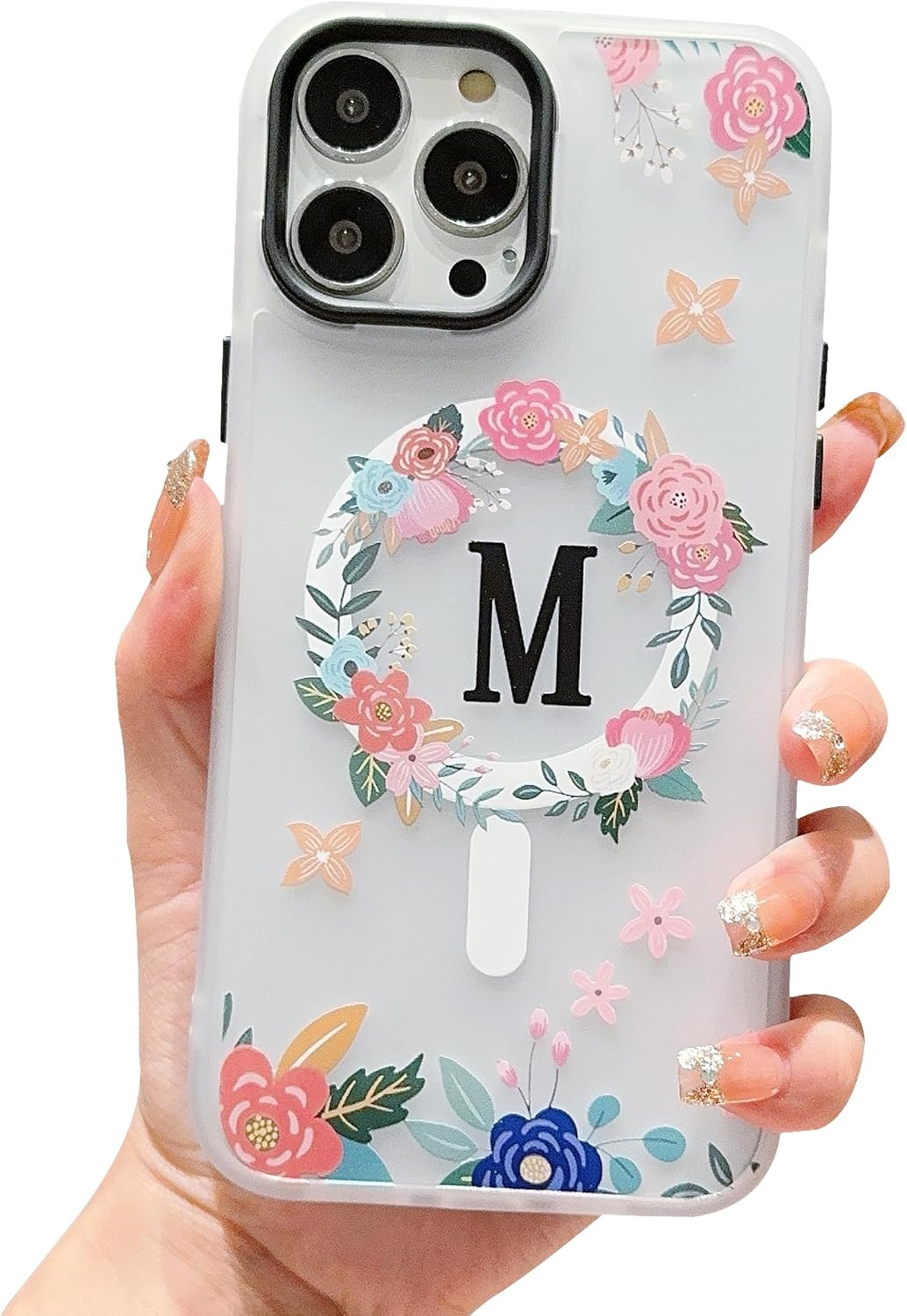Compatible for iPhone 13 Pro Max Case,Clear Floral Design【Compatible with Wireless Charging】【Camera Lens Protector】 Women Magnetic Case for iPhone 13 Pro Max-M WN420