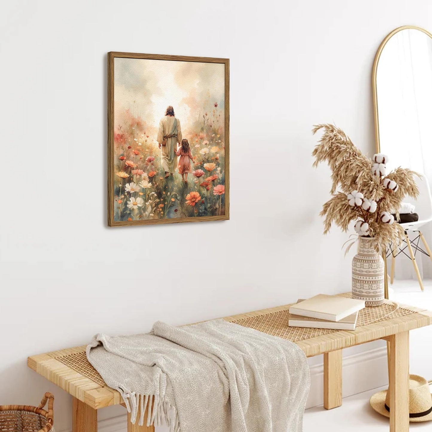 Framed 3D Textured Jesus Embracing Woman Wall Art, Jesus Hugging Woman Wall Decor Hand Drawn Sandstone Religious Christian Bible Painting Pictures for Bedroom Living Prayer Room 12x16 in Wood Framed BST202