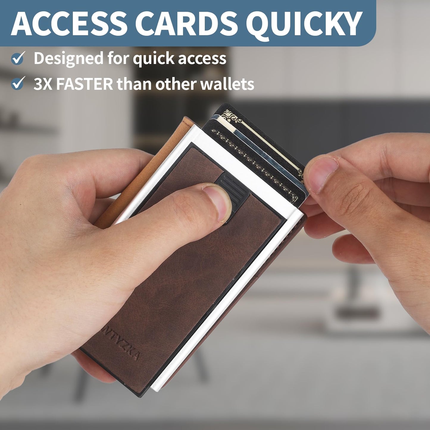 Mens slim Wallet，with RFID Shielding, Holds 9 Cards Easily, metal wallet， card wallet for Men, Minimalist Wallet For Men, Made of aluminum and Pu Synthetic Leather, Includes Cash clip (Black) BST202