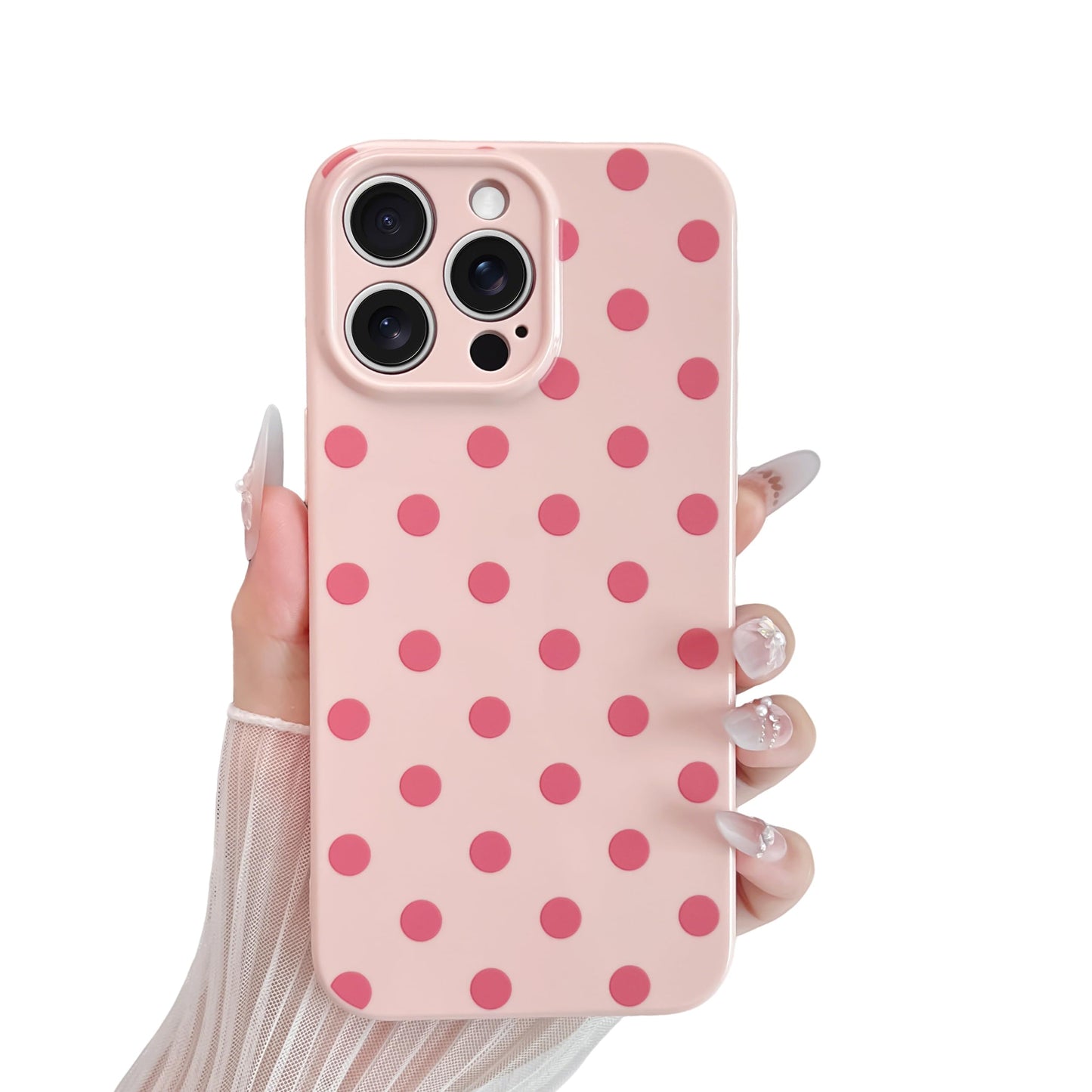 Skyseaco Compatible with iPhone 15 Case Cute Polka Dot Phone Case Soft Slim TPU Shockproof Phone Cover Full Camera Protection for Women Girls - Black WN420