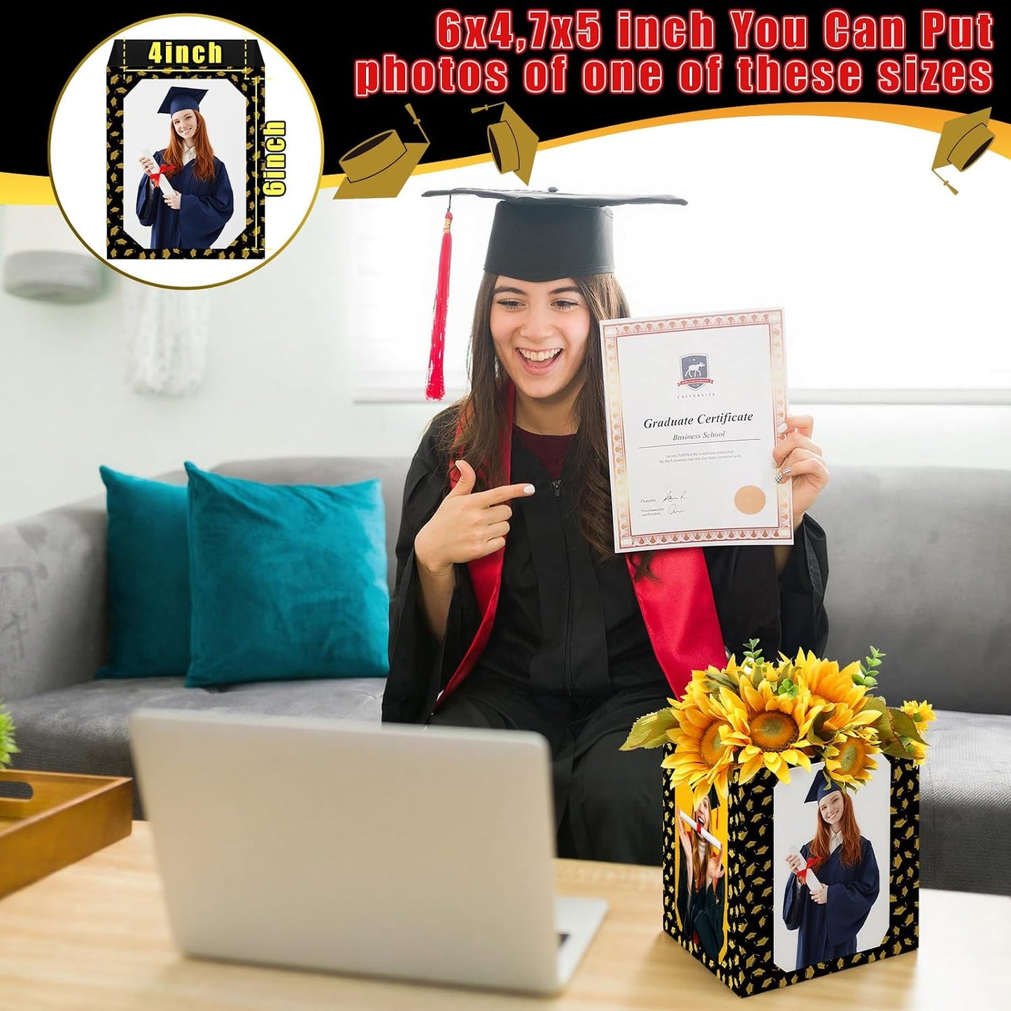 Gersoniel 12 Pcs Graduation Boxes Centerpieces for Table 6/7 Inch Photo Props Frame Holders Class of 2026 Congrats Grad Party Decorations Box Picture Display Centerpieces for Graduation Wedding WN420