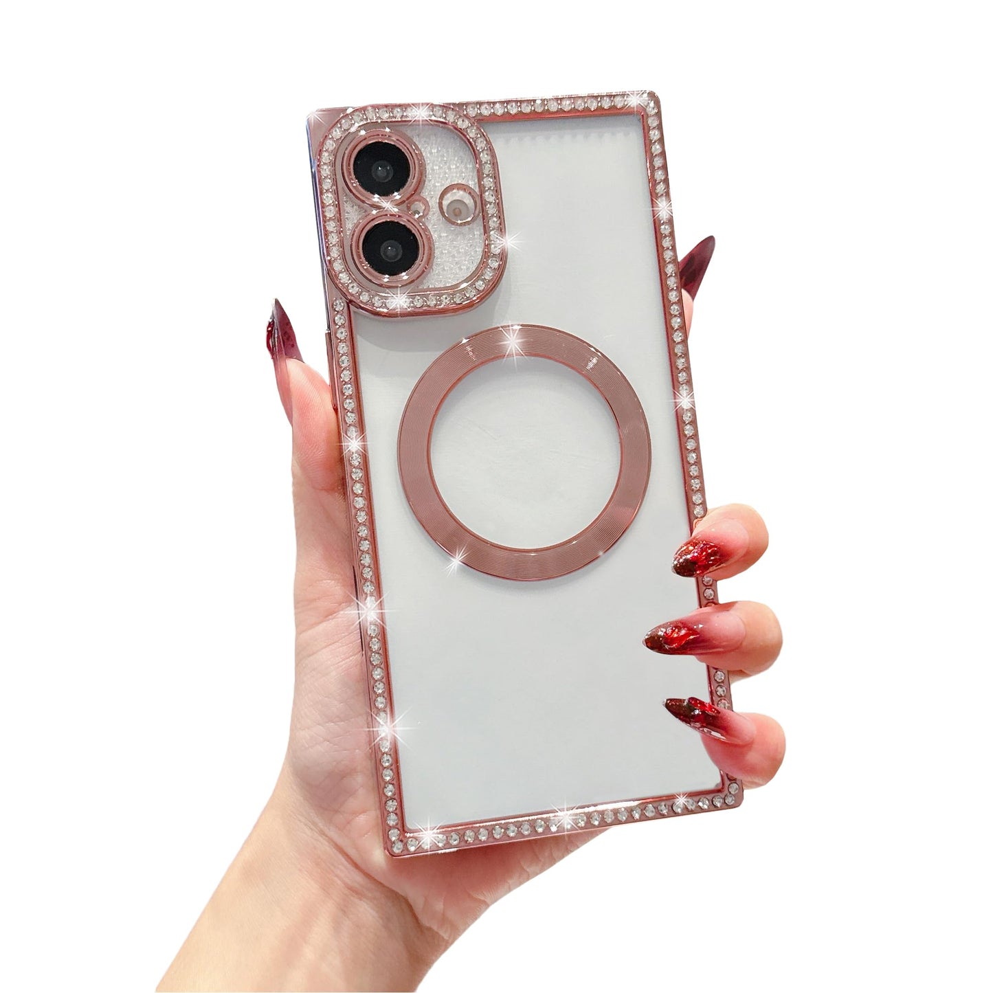 Owncase Magnetic for iPhone 13 Pro Case, Compatible with Magsafe, Crystal Diamonds Glitter Electroplated Edge Soft TPU Clear Phone Case for Women Girls, Gold WN420