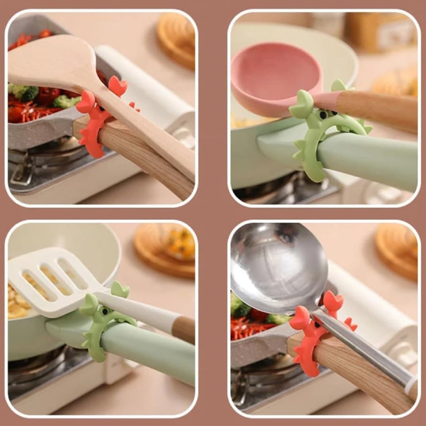 4 Pcs Crab Spatula Holder, Crab Spoon Holder for Pot, Crab Utensil Rest, Creative Crab Shaped Spatula Rack, Silicone Multifunctional Cute Crab Spatula Holder Anti-overflow Clip (Mixed Colors) BST220