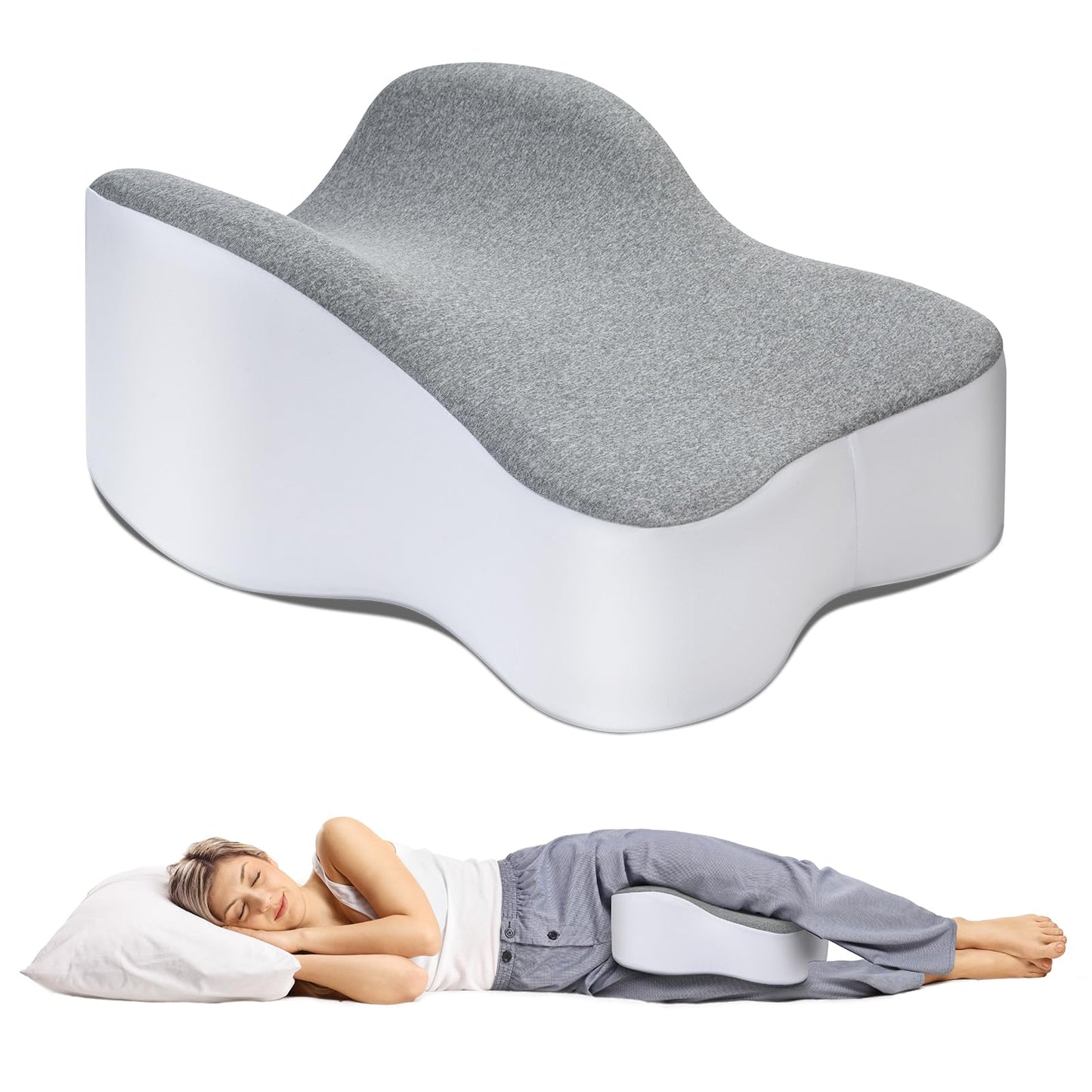 UJPFEO Knee Pillow for Side Sleepers,Leg Pillows for Sciatica,Knees,HIPS,Joints Between Legs,Back Pain Relief When Side Sleeping Spine Alignment Support for Knee Surgery Recovery,Grey WN420