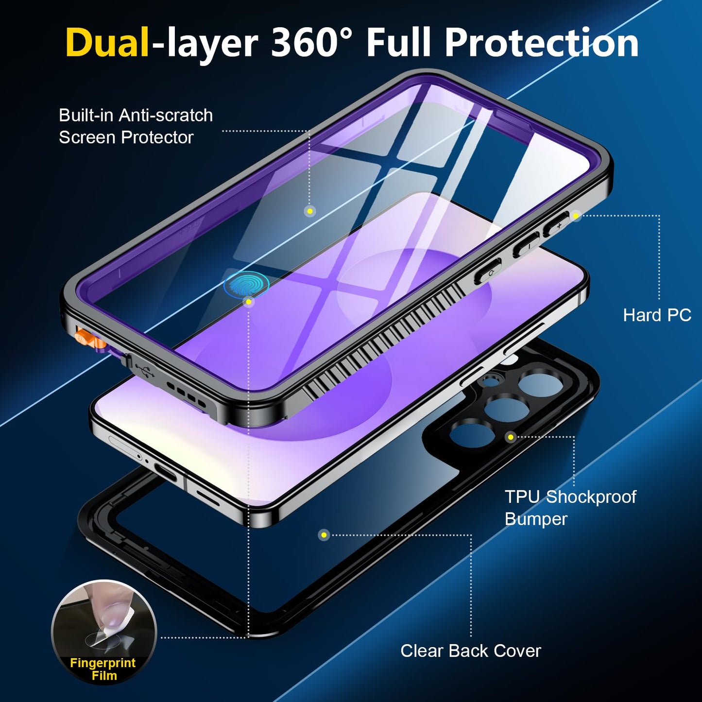 SPIDERCASE Designed for Samsung Galaxy S23 Case Waterproof,Built-in Screen & Camera Lens Protector[IP68 Underwater][Military Grade Shockproof] Full Body Protection Phone Case, Black/Clear WN420