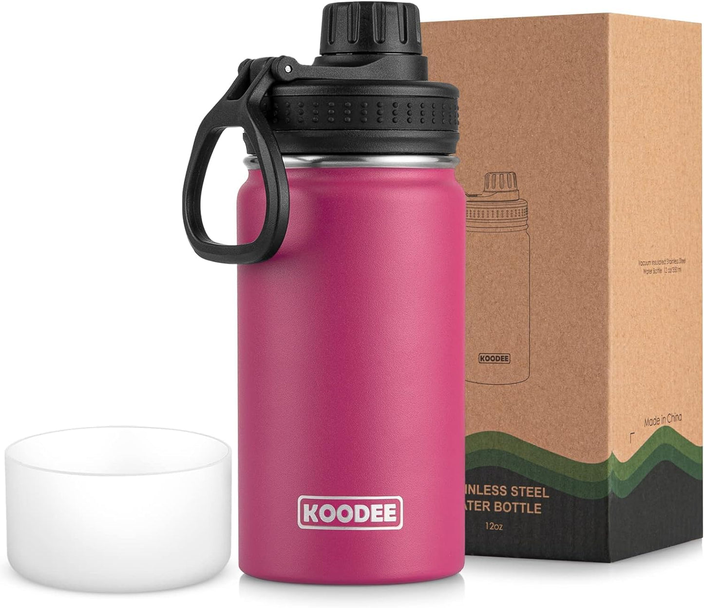 koodee Water Bottle-12 oz Stainless Steel Double Wall Vacuum Insulated Water Bottle for School-Wide Mouth Flask with Straw Lid (Teal) BST220
