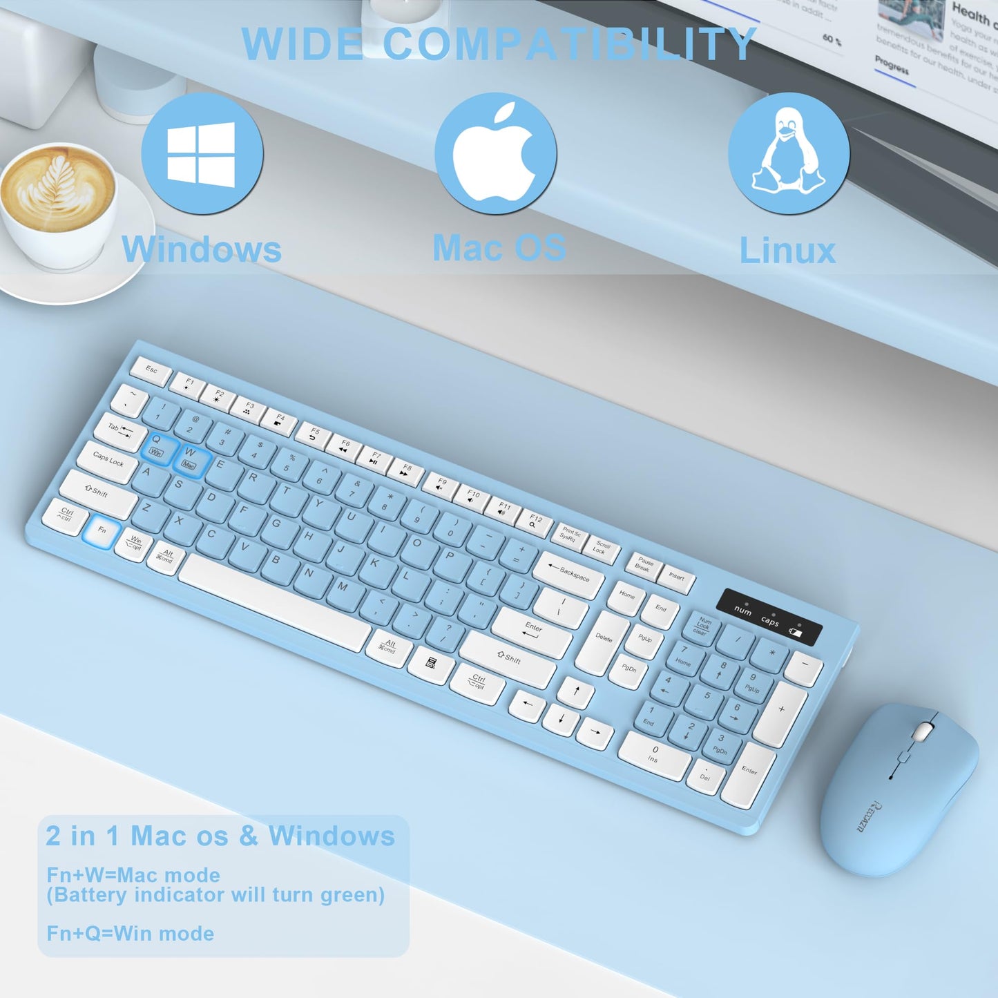 Wireless Keyboard and Mouse Combo, Full-Sized Wireless Keyboard and Adjustable DPI Mouse, 2.4GHz USB Receiver, Silent Keyboard and Mouse for PC, Windows, MAC, Desktop, Laptop (Avocado Green)