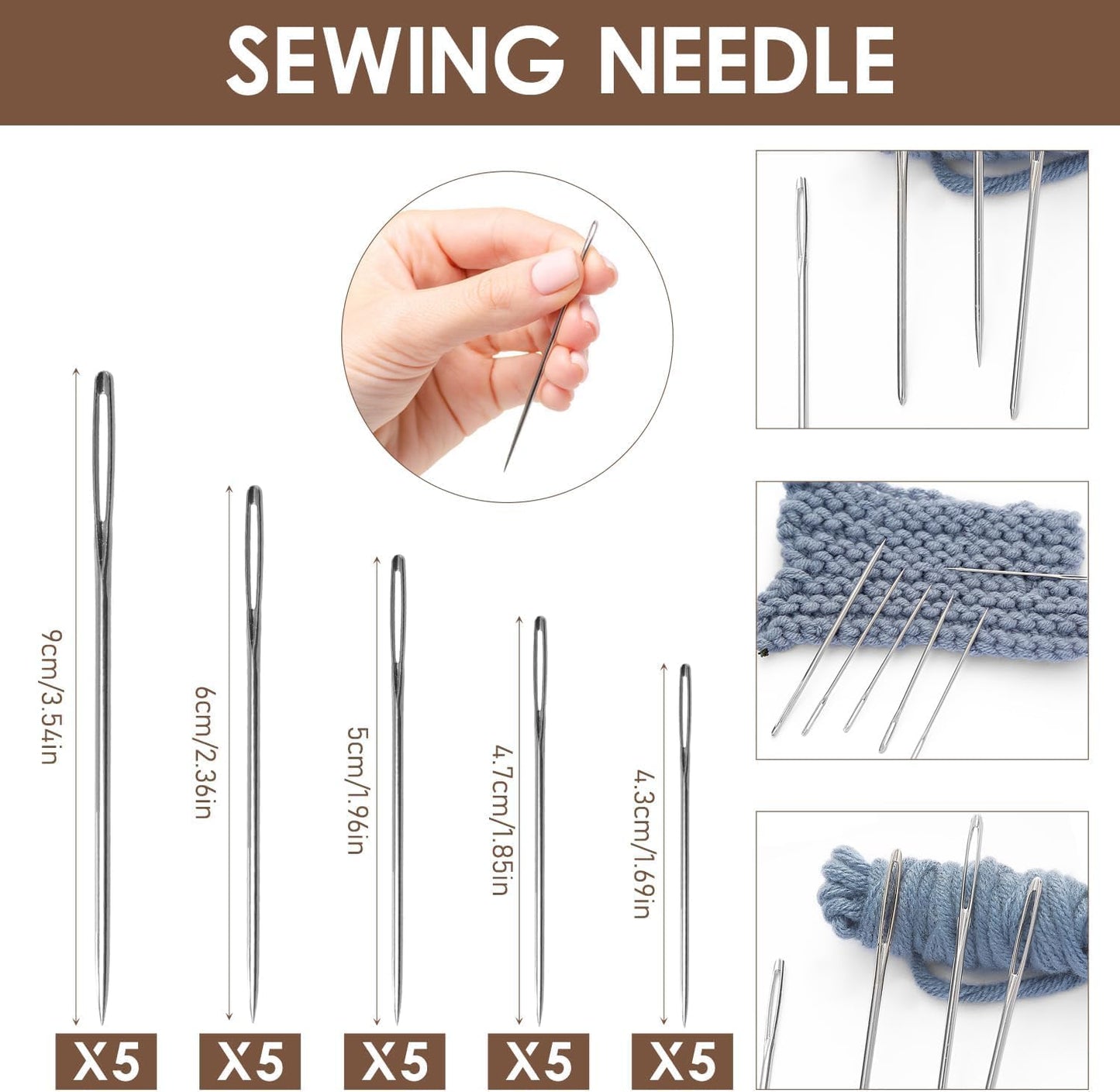 JANTORSGD Steel Needles for Hand Sewing, Big Eye Steel Sewing Needles Kit, Stainless Steel Sewing Needles and Threaders for Handicraft Enthusiasts, Portable DIY Handcraft Set, 34Pcs BST220