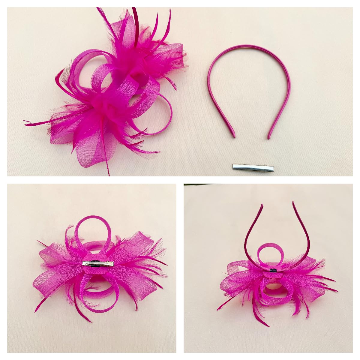 SAFERIN Fascinators Hat Flower Mesh Ribbons Feathers on a Headband and a Clip Tea Party Headwear for Girls and Women WN420