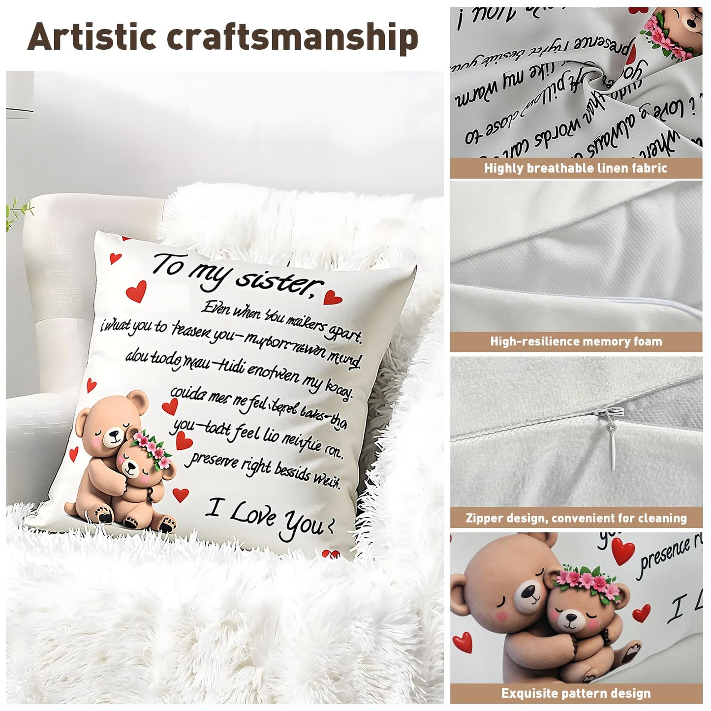 to My Grandmam Throw Pillow Cover - 18x18in Cushion Case, Machine Washable & Easy Care, Ideal for Sofa TV-Watching & Bedside Reading, Adds Warmth to Her Daily Life, Fits Bedroom/Living Room Decor WN420