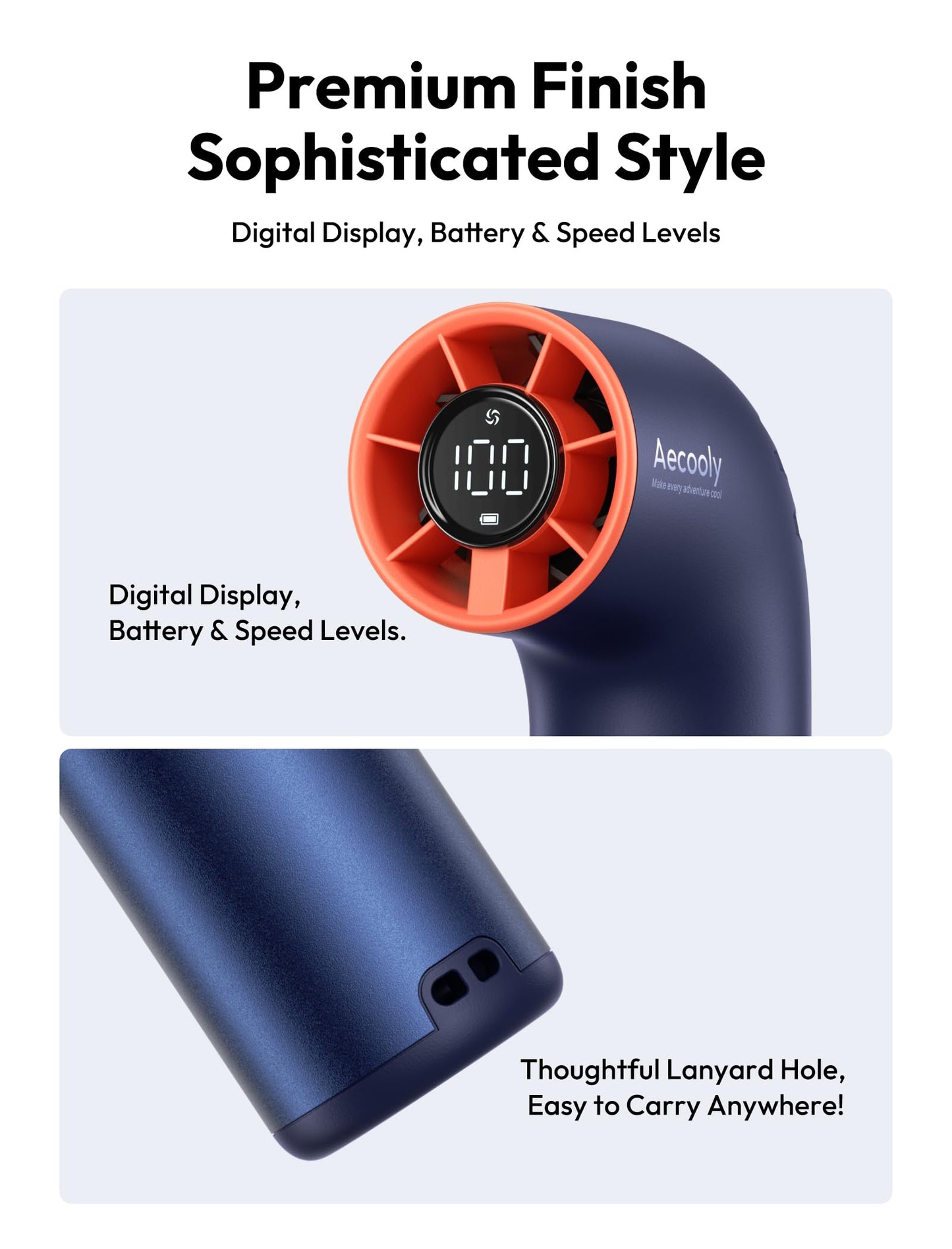 Aecooly Portable Handheld Fan, Powerful Turbo Air Tube Fan, 19000 RPM High Speed Aero Pro, 15H Max Cooling Time, 6 Speeds Aluminum Case, Mini Pocket Design, for Travel Beach Outdoor Activities -Blue WN420