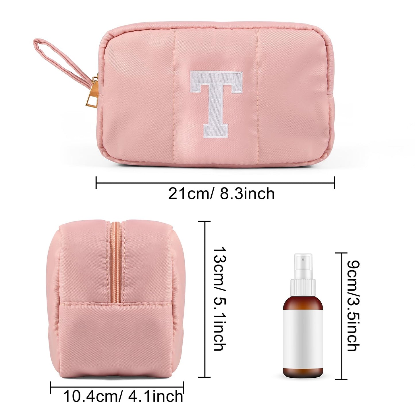 Puffy Makeup Bag for Women,Initial Cosmetic Bag,Cute Travel Toiletry Bag,Puffer Make Up Organizer Bags with Compartments,Personalized Gifts for Girlfriend Bridesmaid Teacher Graduation (Khaki gray, E) BST202
