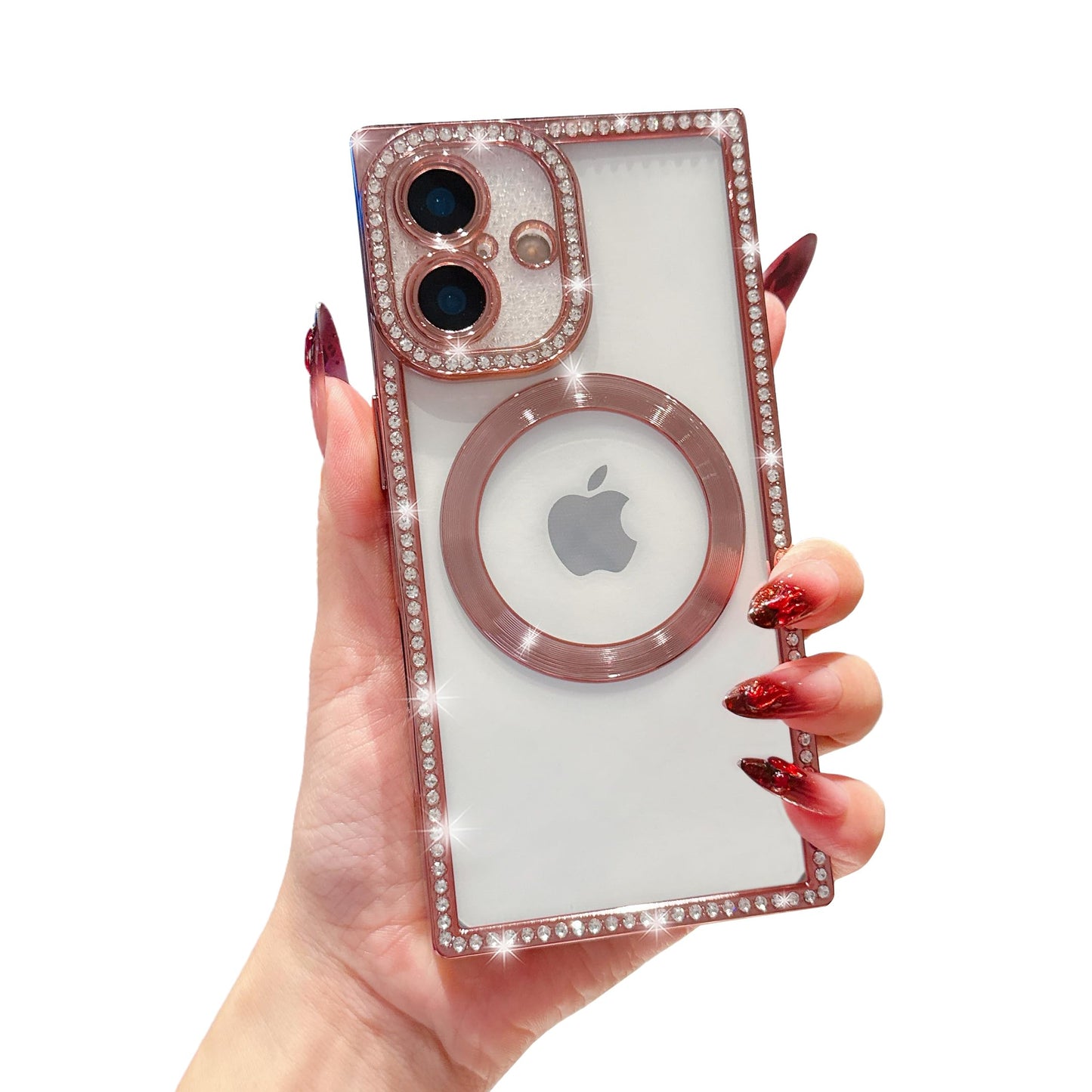 Owncase Magnetic for iPhone 13 Pro Case, Compatible with Magsafe, Crystal Diamonds Glitter Electroplated Edge Soft TPU Clear Phone Case for Women Girls, Gold WN420