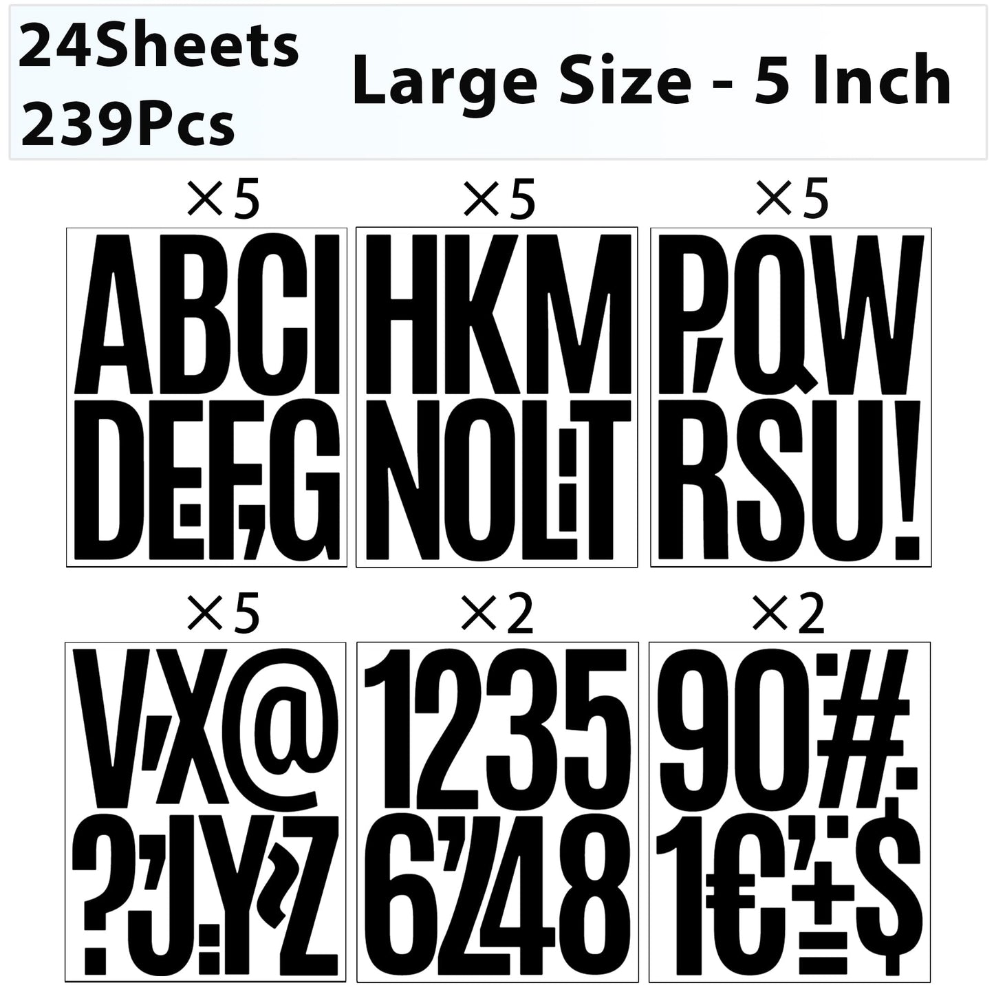 239Pcs 5 Inch Letters & Numbers Vinyl Stickers, 24 Sheets Durable Bulletin Board Letters - Easy Peel Self-Adhesive Decals for Classroom, Door & Window - Perfect for Bulletin Boards & Decor (Black) BST220
