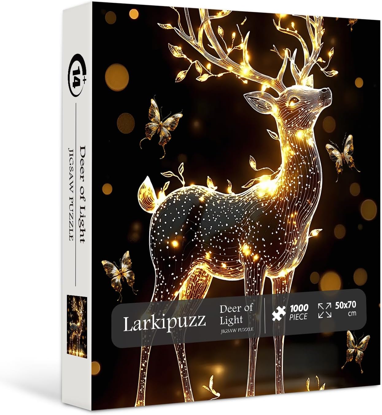 Deer Puzzles for Adults 1000 Pieces, Larkipuzz Impossible Butterfly Jigsaw Puzzle Crystal Art, Difficult Unique Sparkling Animal Theme as Home Decor WN420