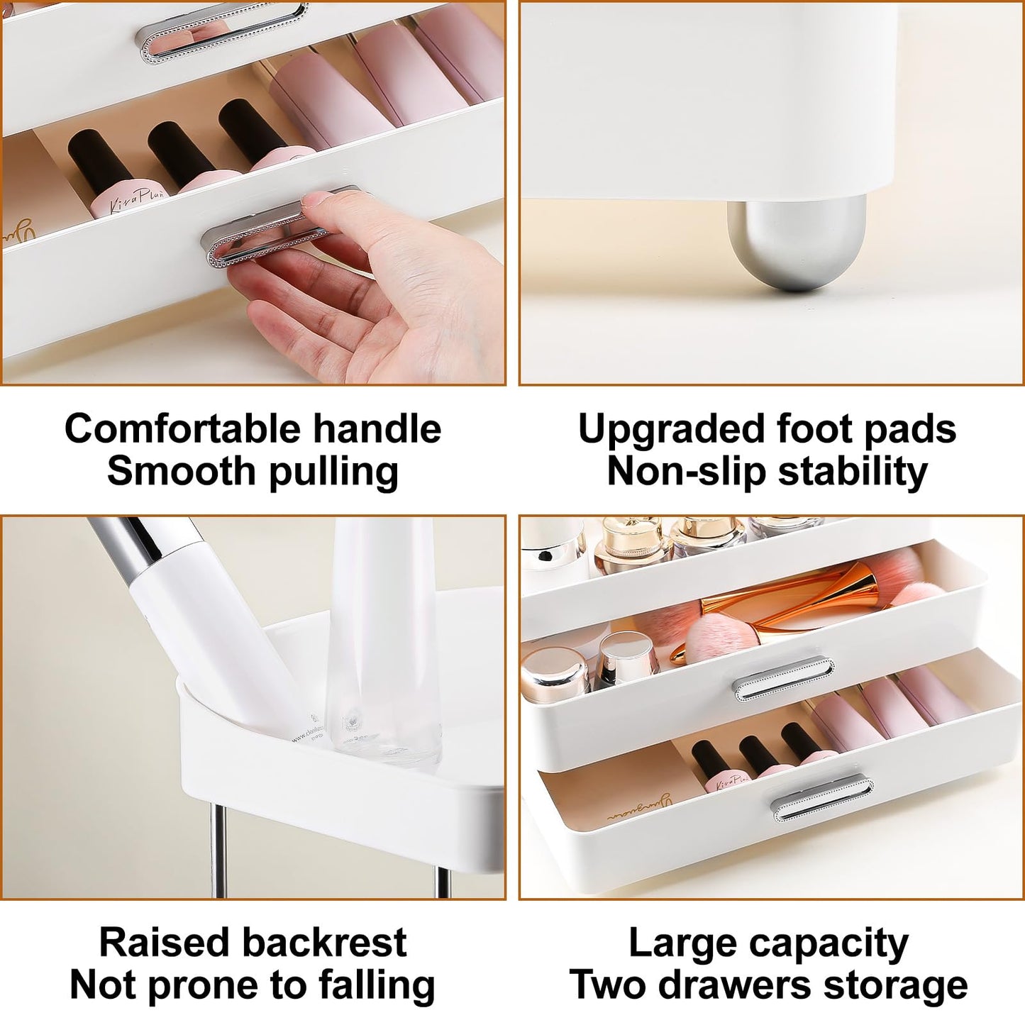 DASITON 4 Tiers Makeup Organizer, 2 Drawers Large Cosmetic Organizers for Vanity Bathroom Countertop, Bathroom Organizers and Storage for Skincare, Cosmetic, Perfume, Dresser Organizer (Cream+Clear) BST220