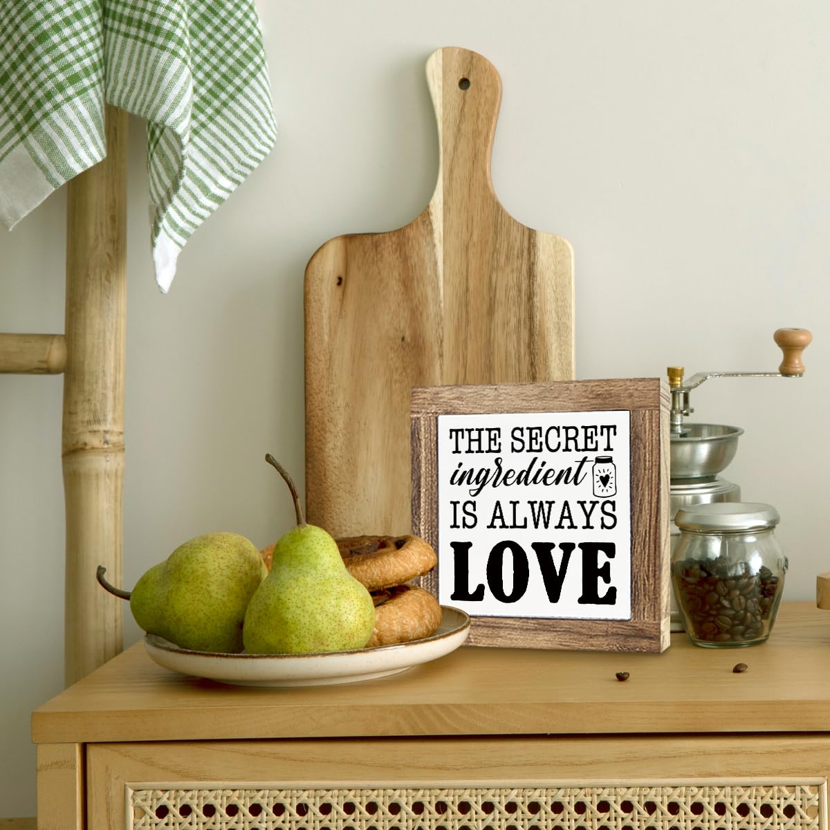 Just A Spoonful of Sugar Sign, Coffee Decor Sign, Rustic Kitchen Box Signs, Coffee Station Decor, Modern Farmhouse Home Decors for Kitchen Bar, Cafe Decors, Freestanding Wooden Plaque BST326L