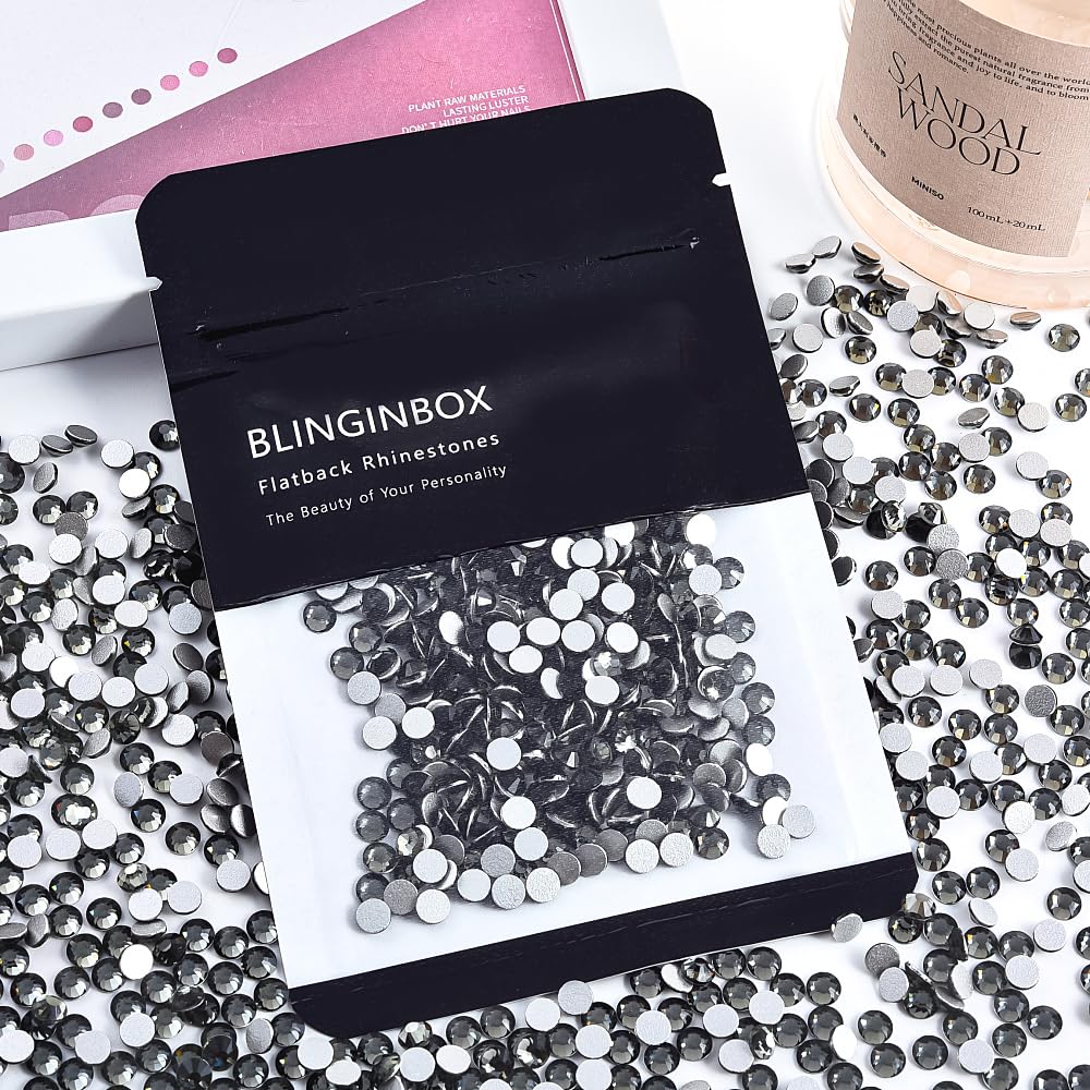Black Shine Glass Rhinestones Crystal Flatback Gemstones for Crafts Nails Makeup Bags and Shoes Decoration.(SS20/1440pcs) BST202