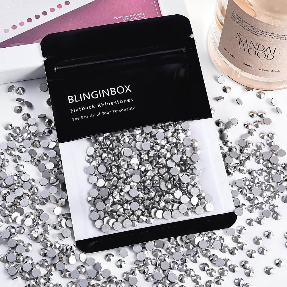 Black Shine Glass Rhinestones Crystal Flatback Gemstones for Crafts Nails Makeup Bags and Shoes Decoration.(SS20/1440pcs) BST202