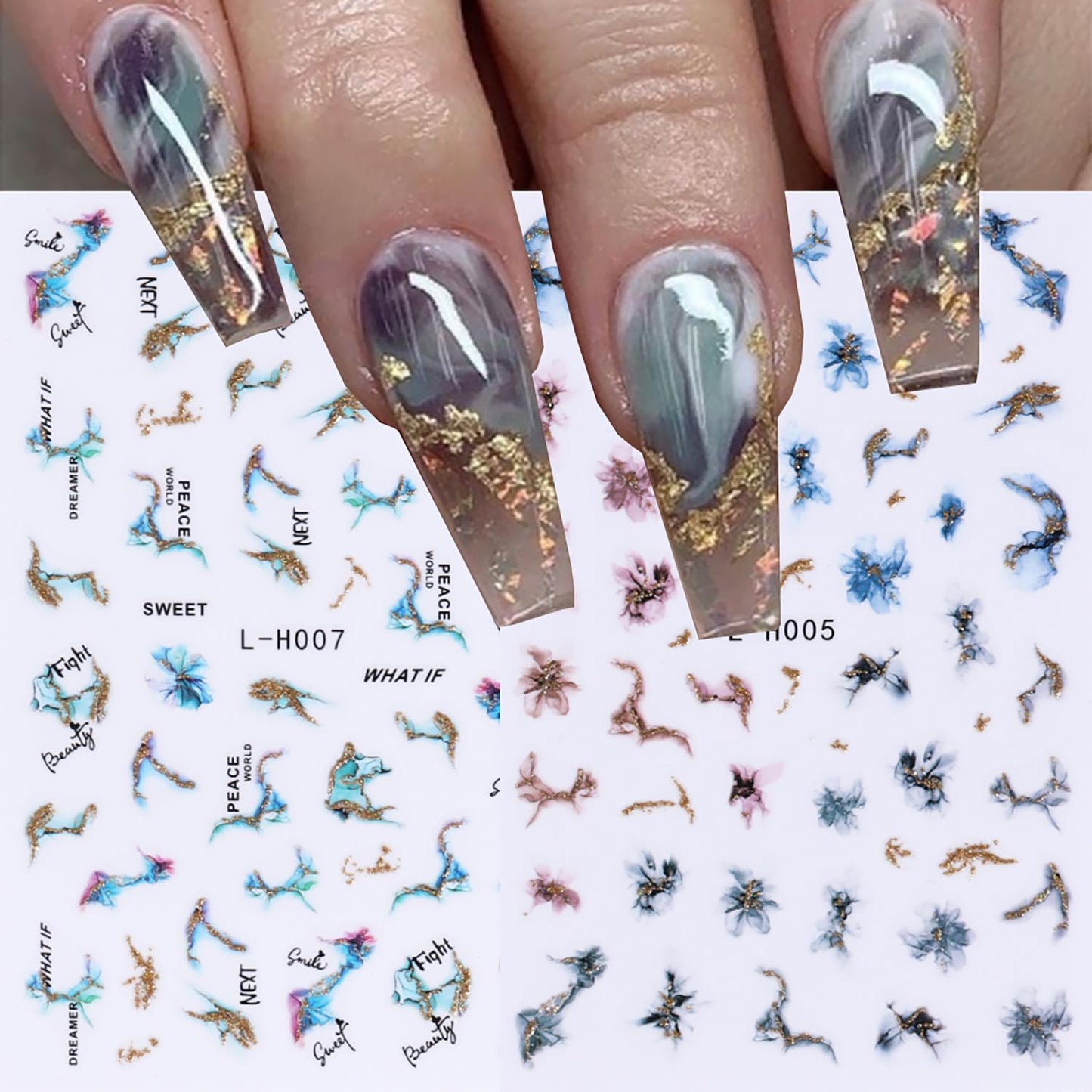 Liquid Butterfly Nail Art Sticker Decals Black Gold Black Silver Butterfly Moon Design Nail Decals 3D Self-Adhesive Nail Art Supplies Heart Nail Art Sticker Decoration for Women Manicure Supplies BST326L