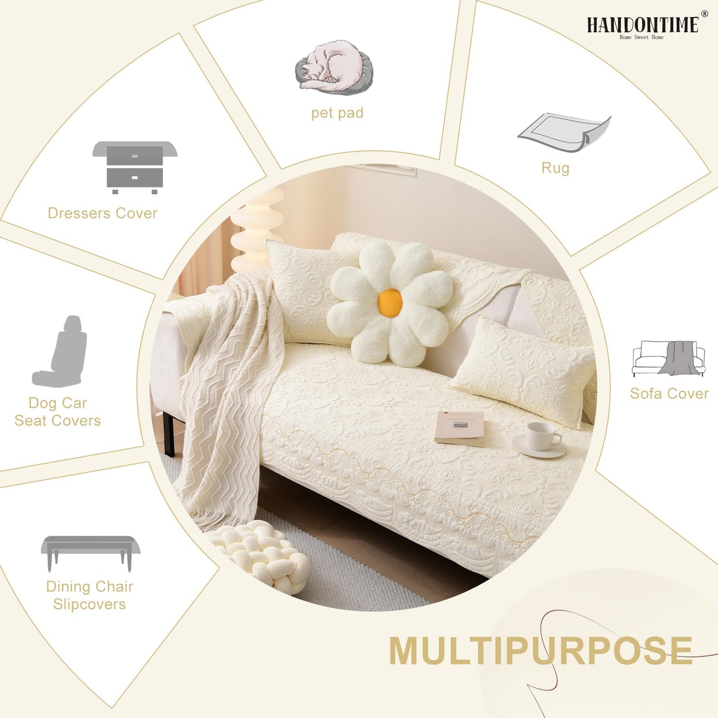 HANDONTIME Fuzzy Dog Couch Cover Washable, Pet-Friendly Sofa Covers Non-Slip Geometric Jacquard Pet Protector Furniture Cover for 3 Cushion Sofa Cozy Fuzzy Dog Mat for Couch (Grey, 35.4" x 70.9") BST202