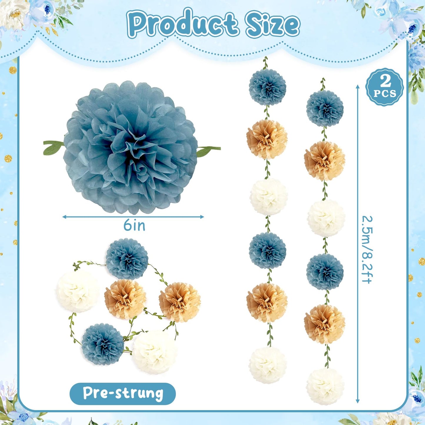 kreat4joy 4pack Pink Purple Tissue Paper Pom Poms Flowers Garland Leaf Ribbon 98.42inches Pre-Strung Reusable Ceiling for Birthday Baby Shower Wedding Bridal Shower Home Event Wall Party Decoration BST220