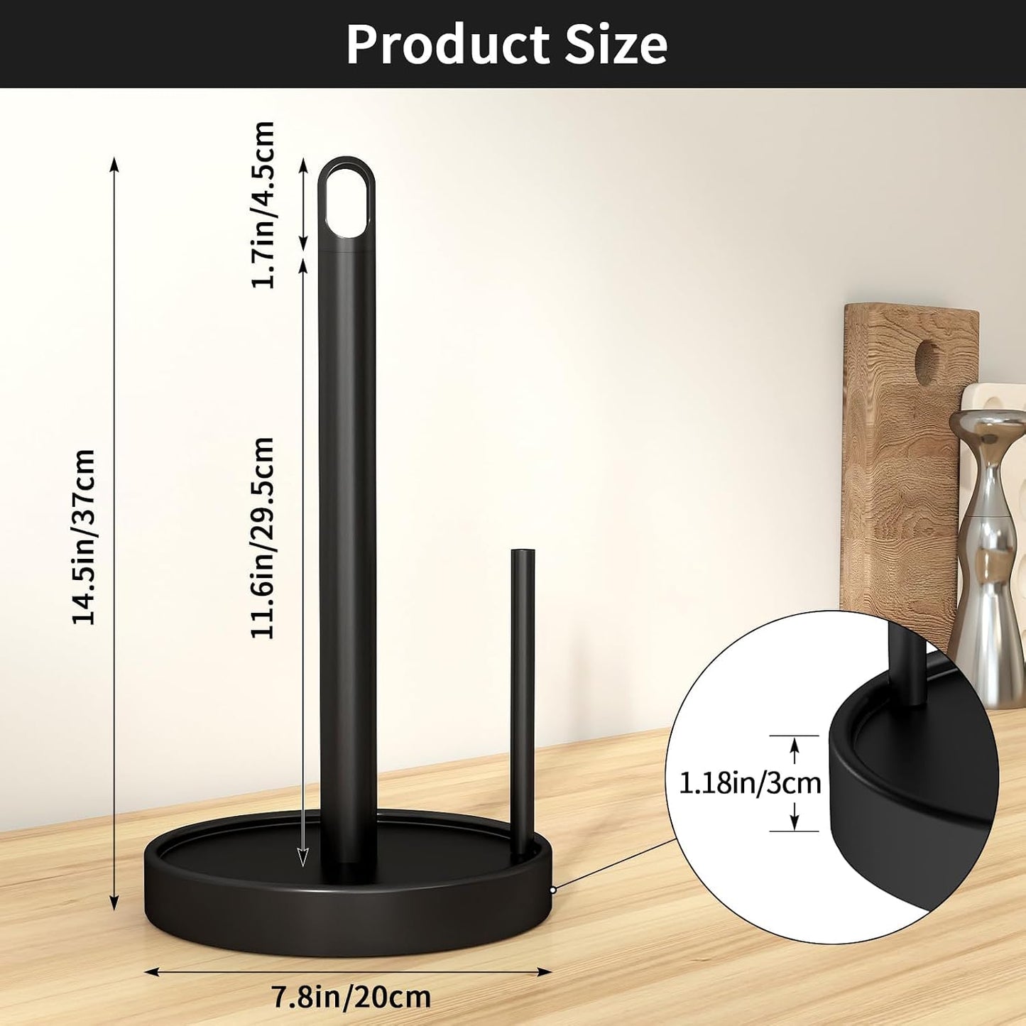STWWO Paper Towel Holder Countertop, Freestanding Paper Towel Holder, Black | Paper Roll Holder with Anti Slip Weighted Base, Stainless Steel Heavy Duty Papertowel Holder, Kitchen Roll Holder BST326H